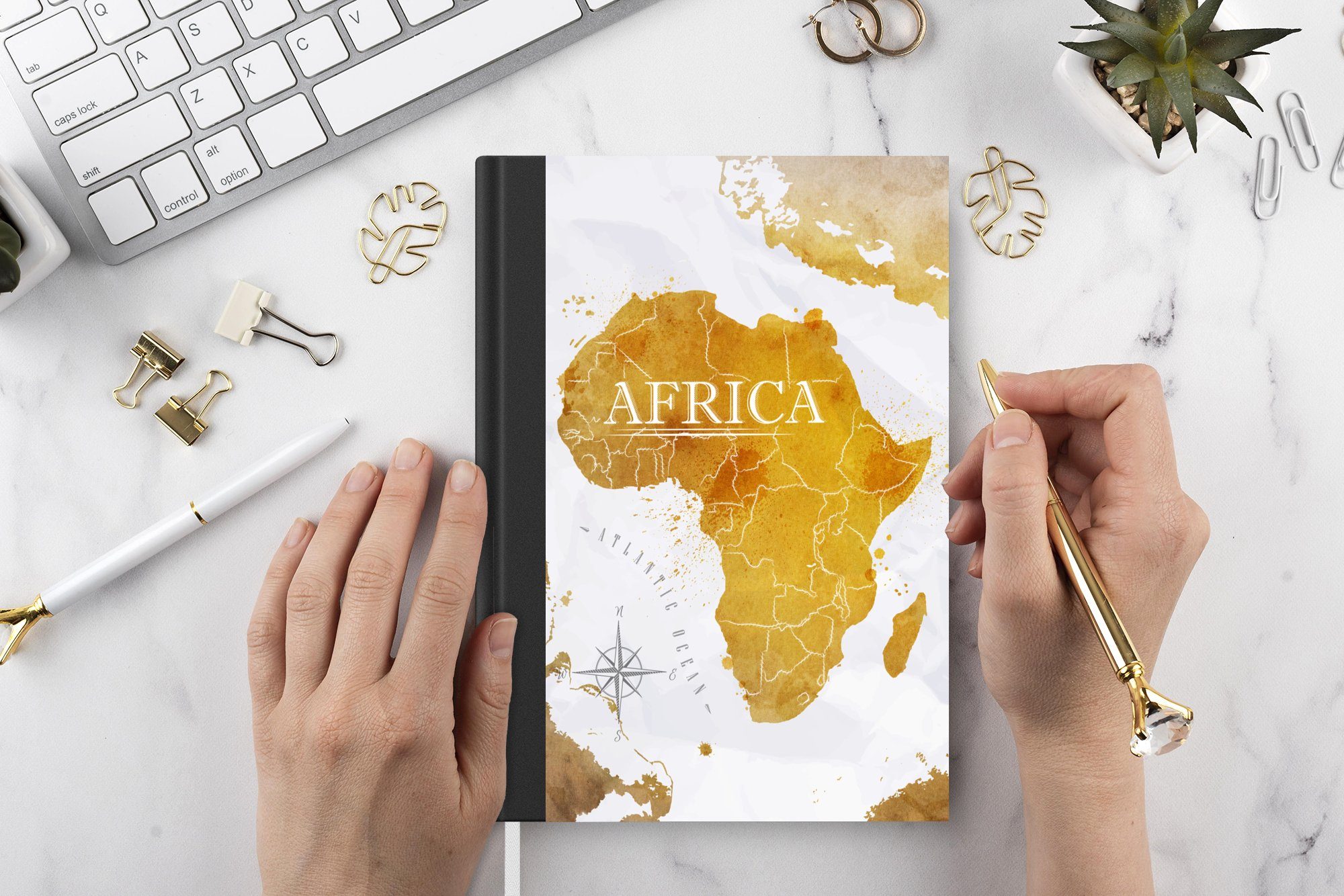 Merkzettel, Weltkarte Tagebuch, MuchoWow - A5, Gold, - Seiten, Afrika Journal, Notizbuch 98 Notizheft, Haushaltsbuch