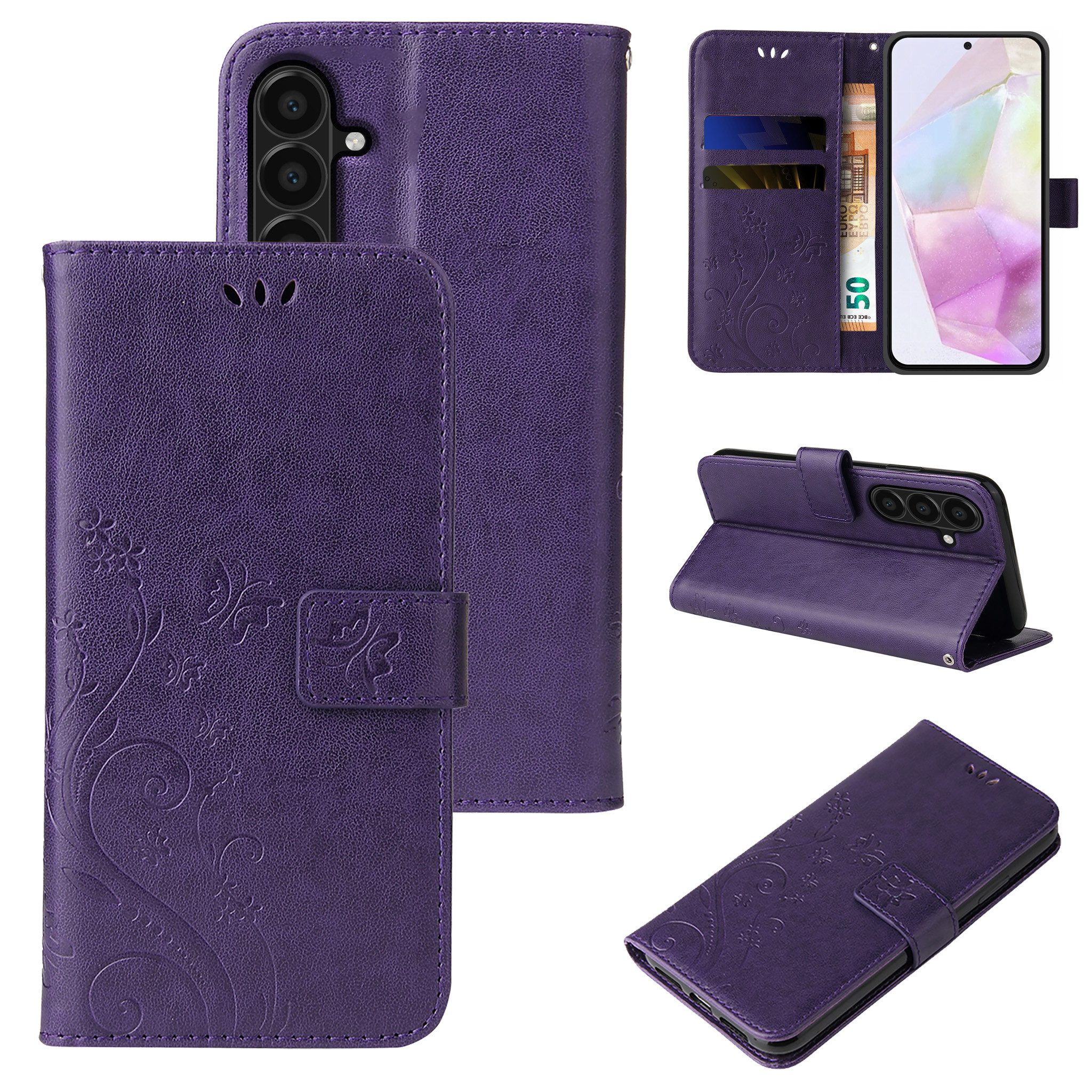 Tec-Expert Handyhülle Cover Tasche Hülle für Samsung Galaxy A36 5G 6.64 Zoll, 6.64, Klapphülle Case mit Kartenfach Fliphülle aufstellbar, Motiv Blumen