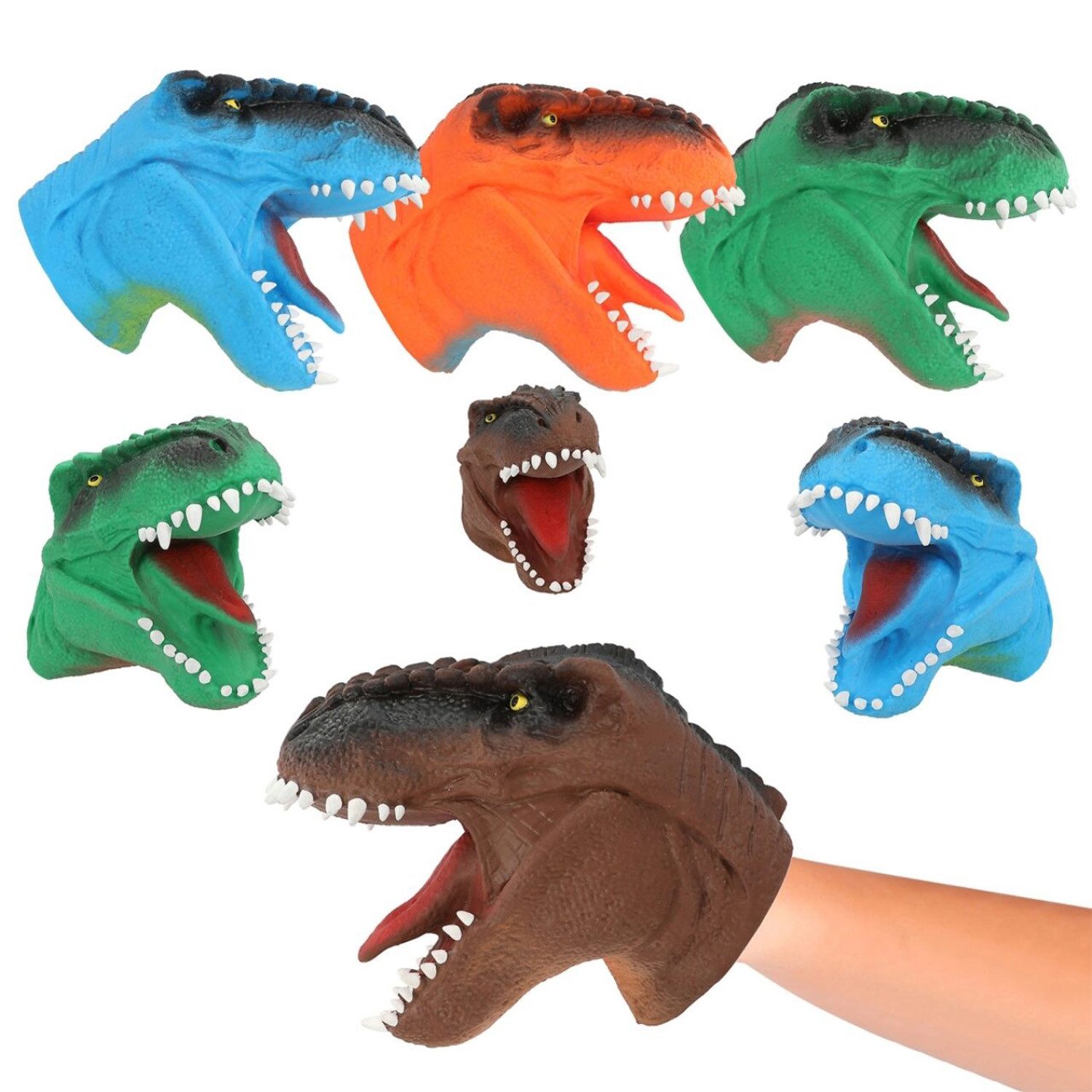 Depesche Handpuppe T-Rex Dino Handpuppe Dinosaurier Zufällige Farbe (1-tlg), Dehnbar TPR Ohne Weichmacher Realistisch Überraschungsfarbe T-Rex Dino