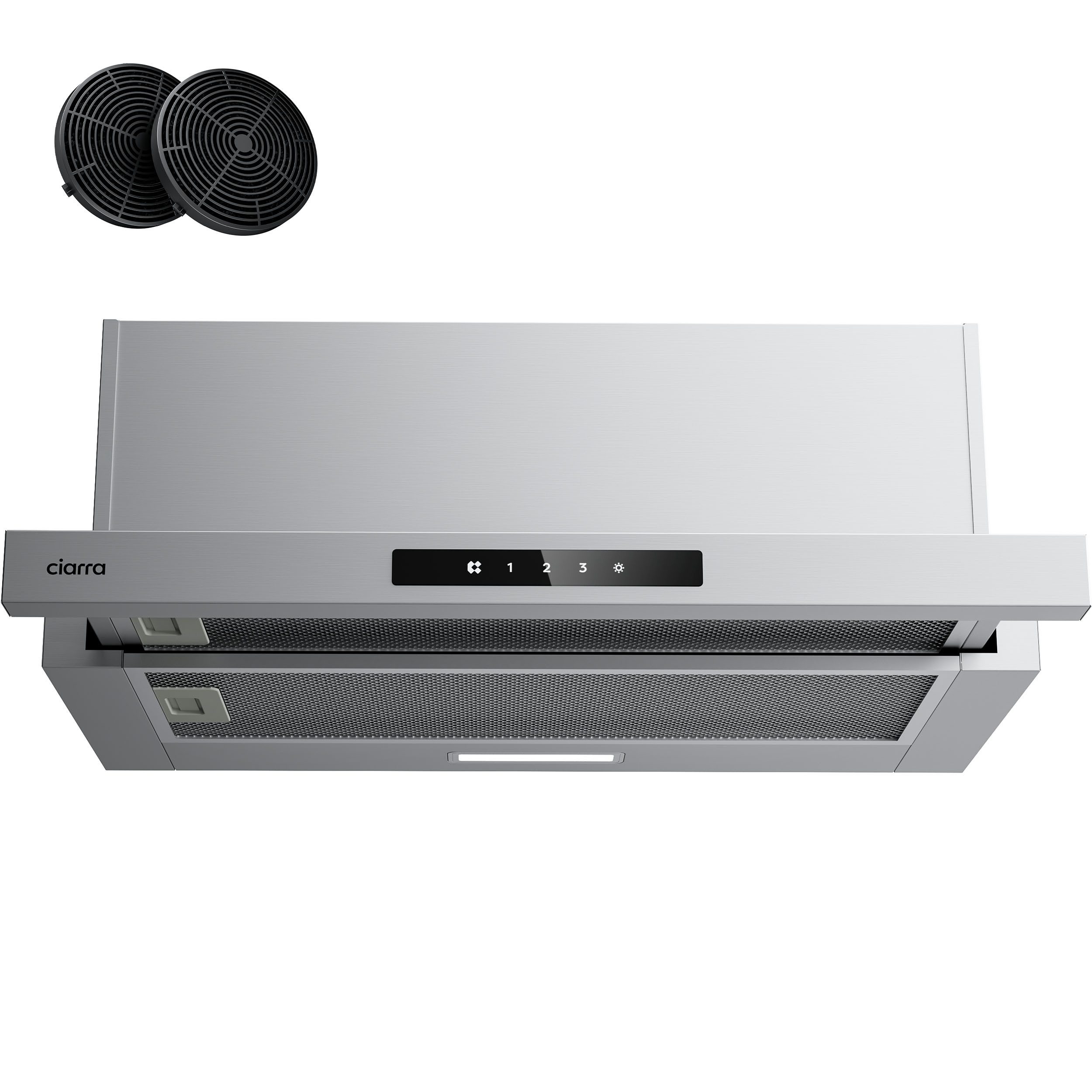CIARRA Flachschirmhaube 60 cm ausziehbare Dunstabzugshaube 606 m³/h A+SensorTouch VM6909AB Abluft & Umluft Teleskophaube 2 Aktivkohlefilter & Fettilter 3 Stufen