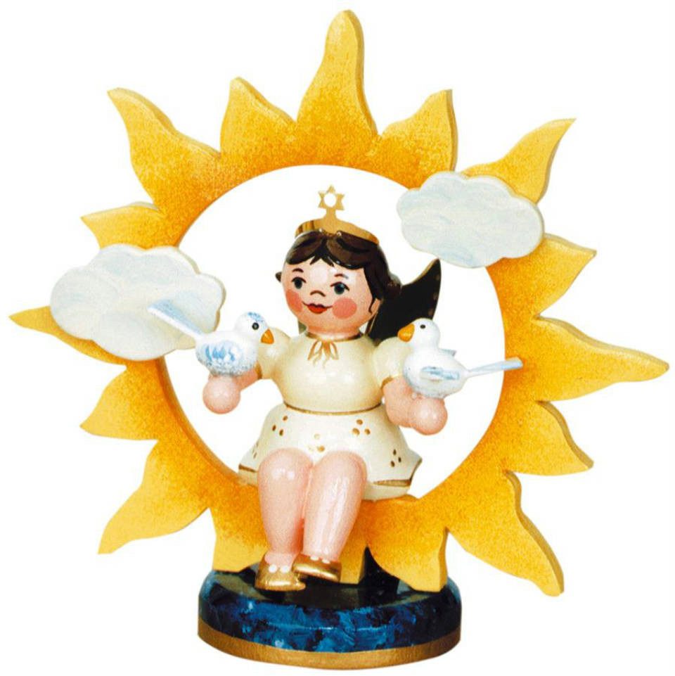 Hubrig Volkskunst Zschorlau Erzgebirge Engelfigur Hubrig Engel Sonne mit Tauben