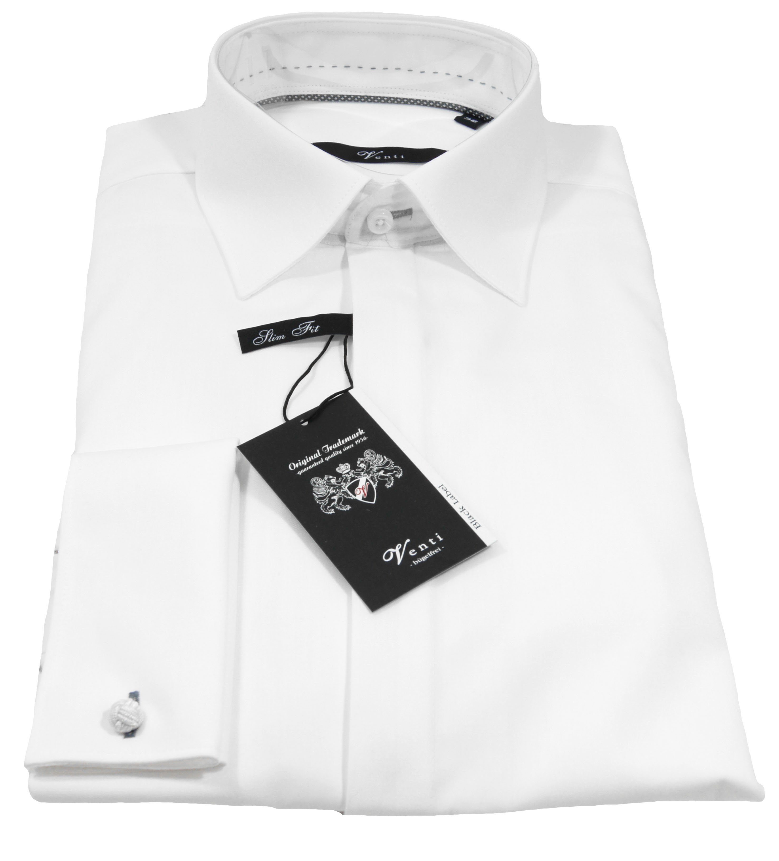 VENTI Smokinghemd Festliches Bräutigam Hochzeitshemd Langarm Kentkragen Uni Umschlagmanschette modern fit, weiß HL89, 42