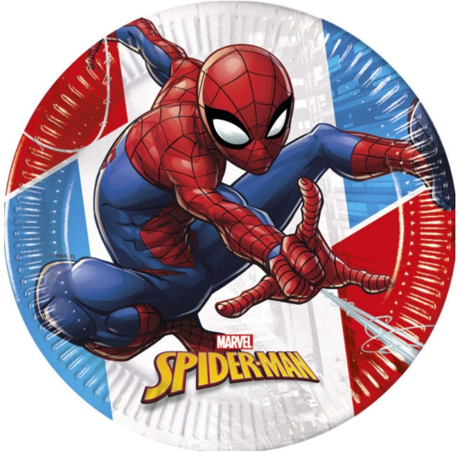 kompostierbare Spiderman - Procos Einweggeschirr-Set Kindergeburtstags-Set (28-teilig), Materialien nachhaltiges