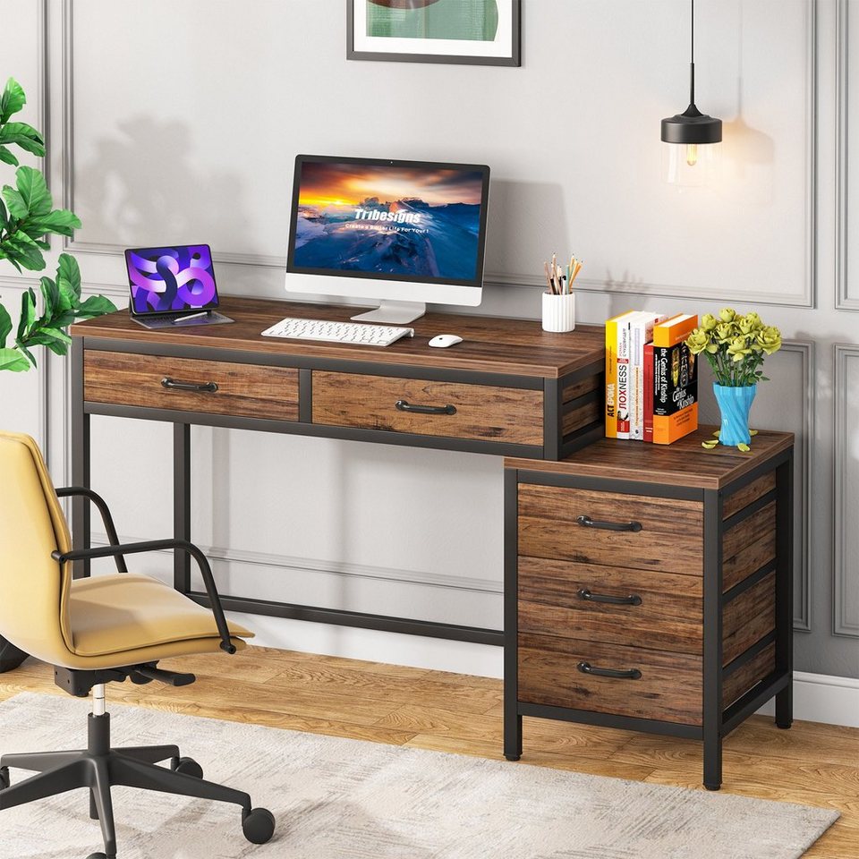 Tribesigns Computertisch mit 5 Schubladen, Home Office Schreibtische mit  Schubladenschrank