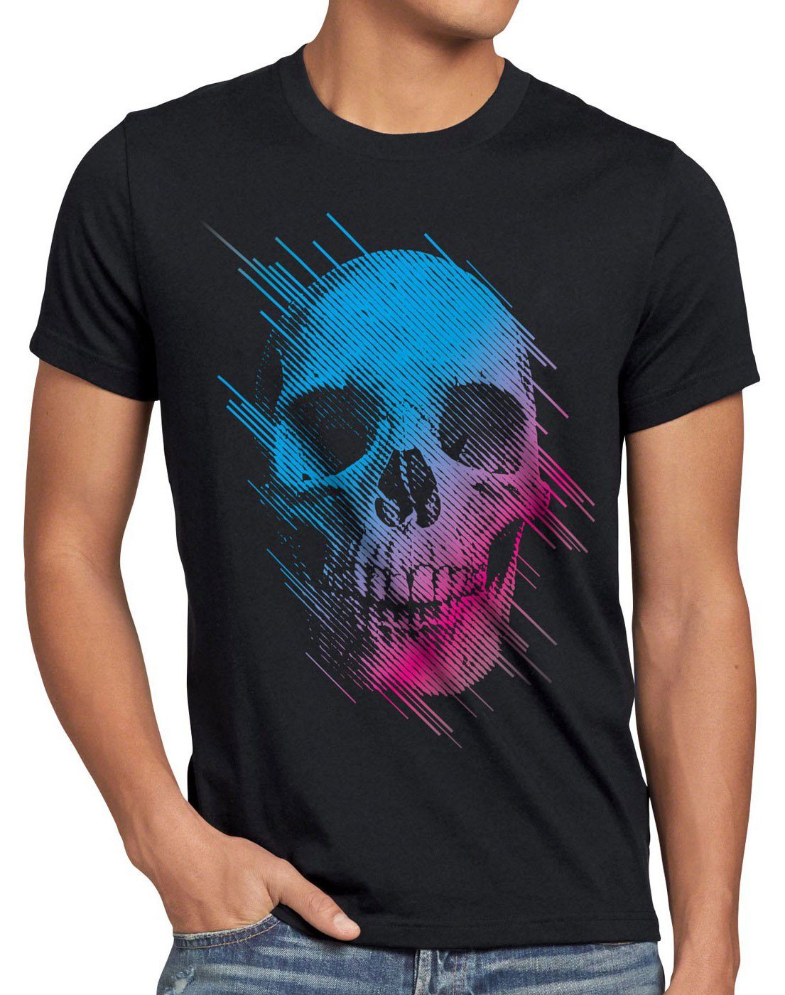 style3 Print-Shirt Herren T-Shirt Neon Skull totenkopf schädel rocker hipster tattoo festival punk