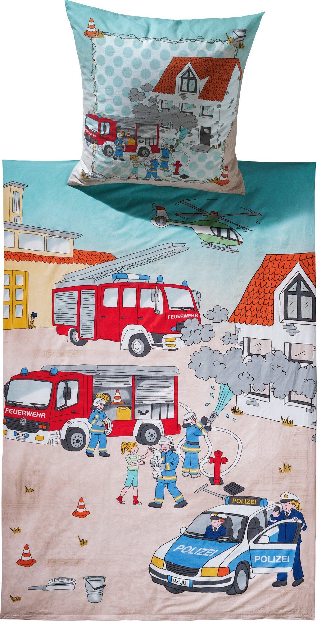 Erwin Müller Kinderbettwäsche Kinder-Bettwäsche "Polizei & Feuerwehr", Renforcé, Motiv