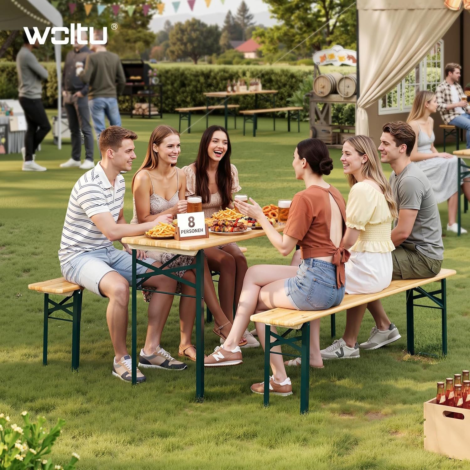 Woltu Bierzeltgarnitur, (3-tlg), Klappbar, 3-teilig Biertisch & 2 Bierbank, Gartenmöbel Set, wetterfest