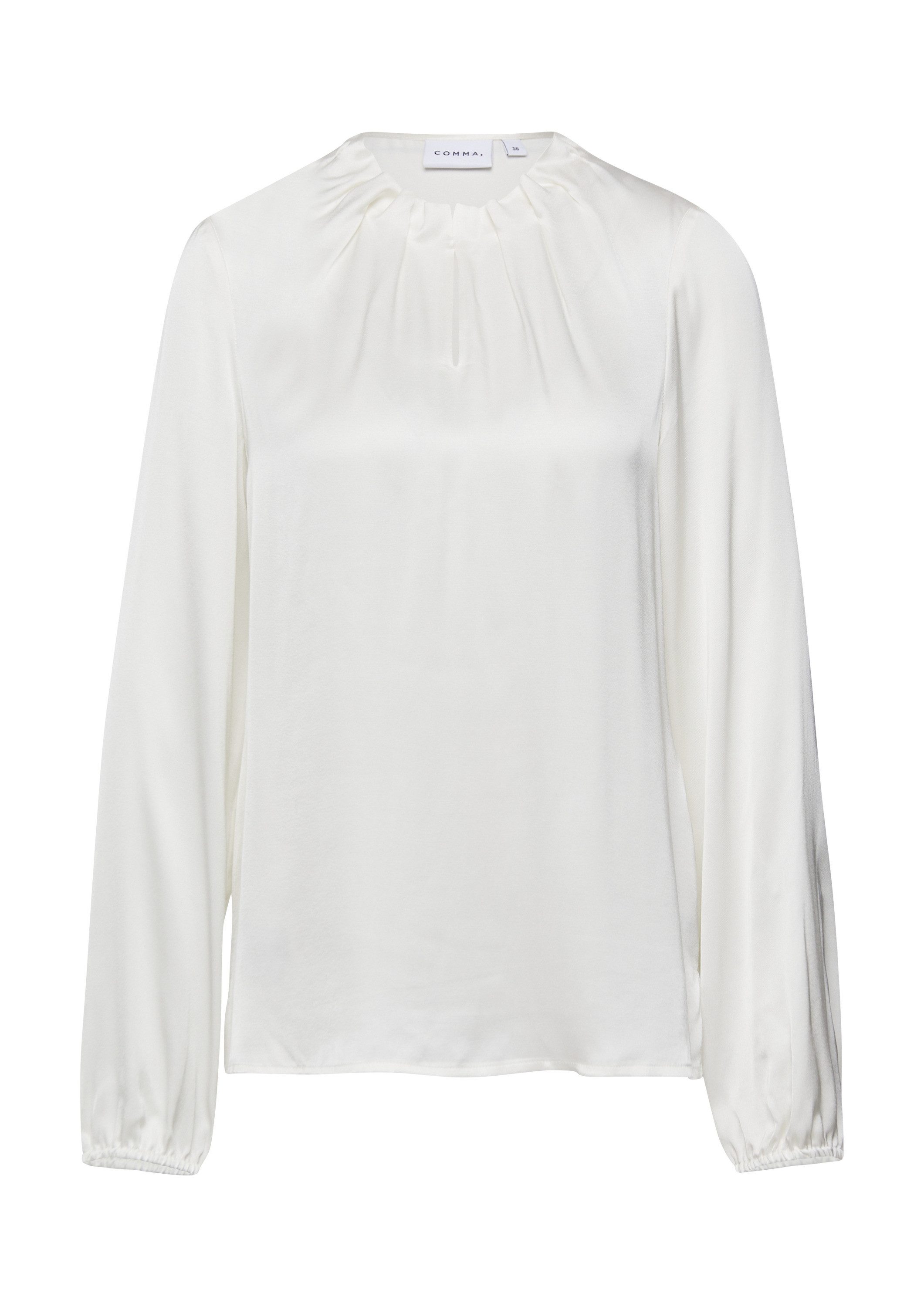 comma Langarmbluse Bluse Satinierte Bluse mit Raffung