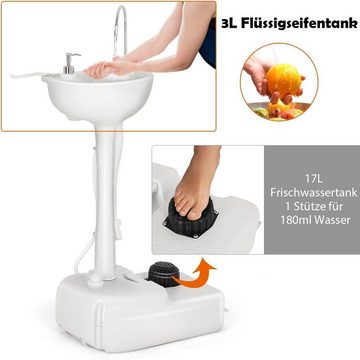 KOMFOTTEU Waschbecken mobil, mit Fußpumpe & 17L Wassertank