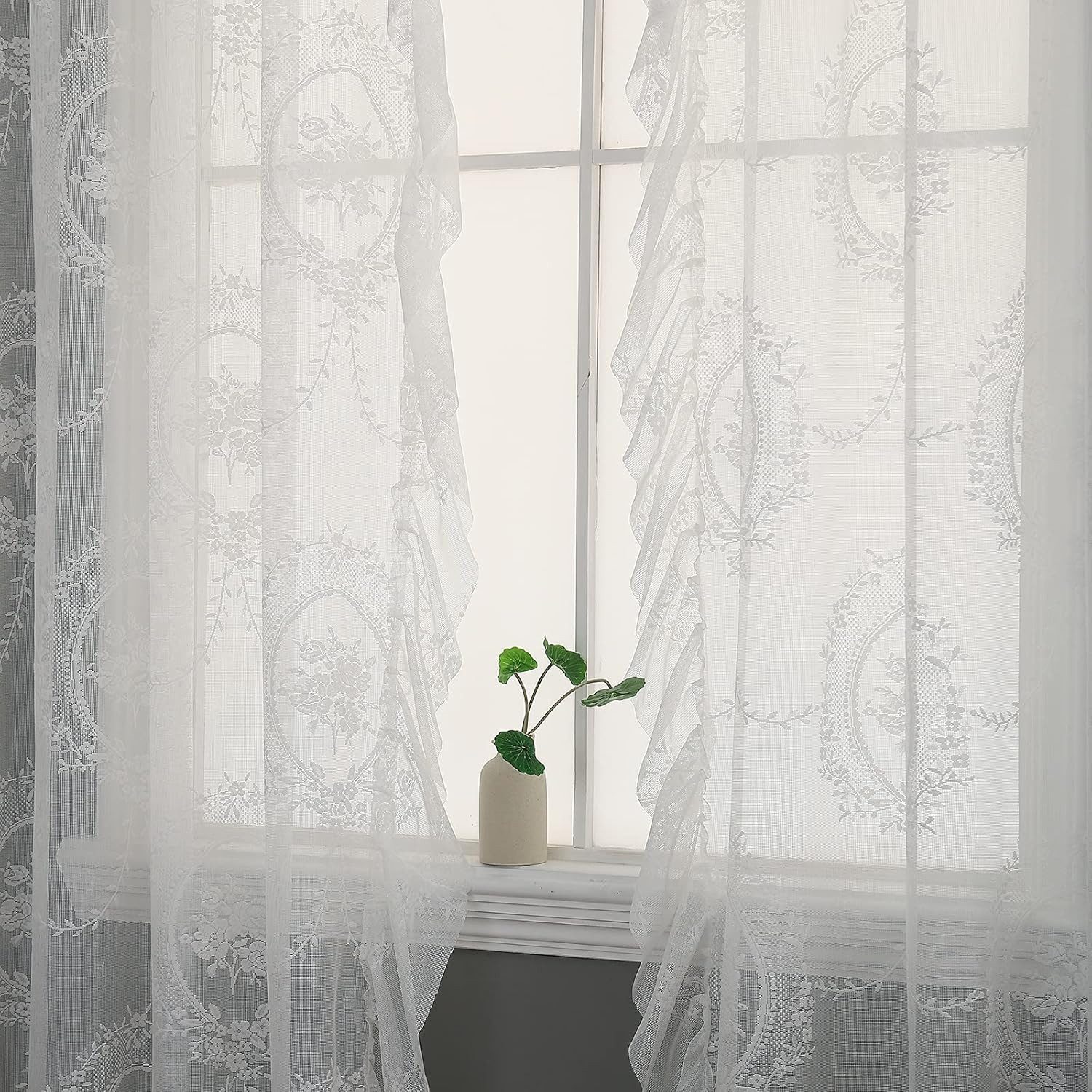 Coonoor Gardine Spitzenvorhänge, Vintage Blumenstickerei Vorhang günstig online kaufen