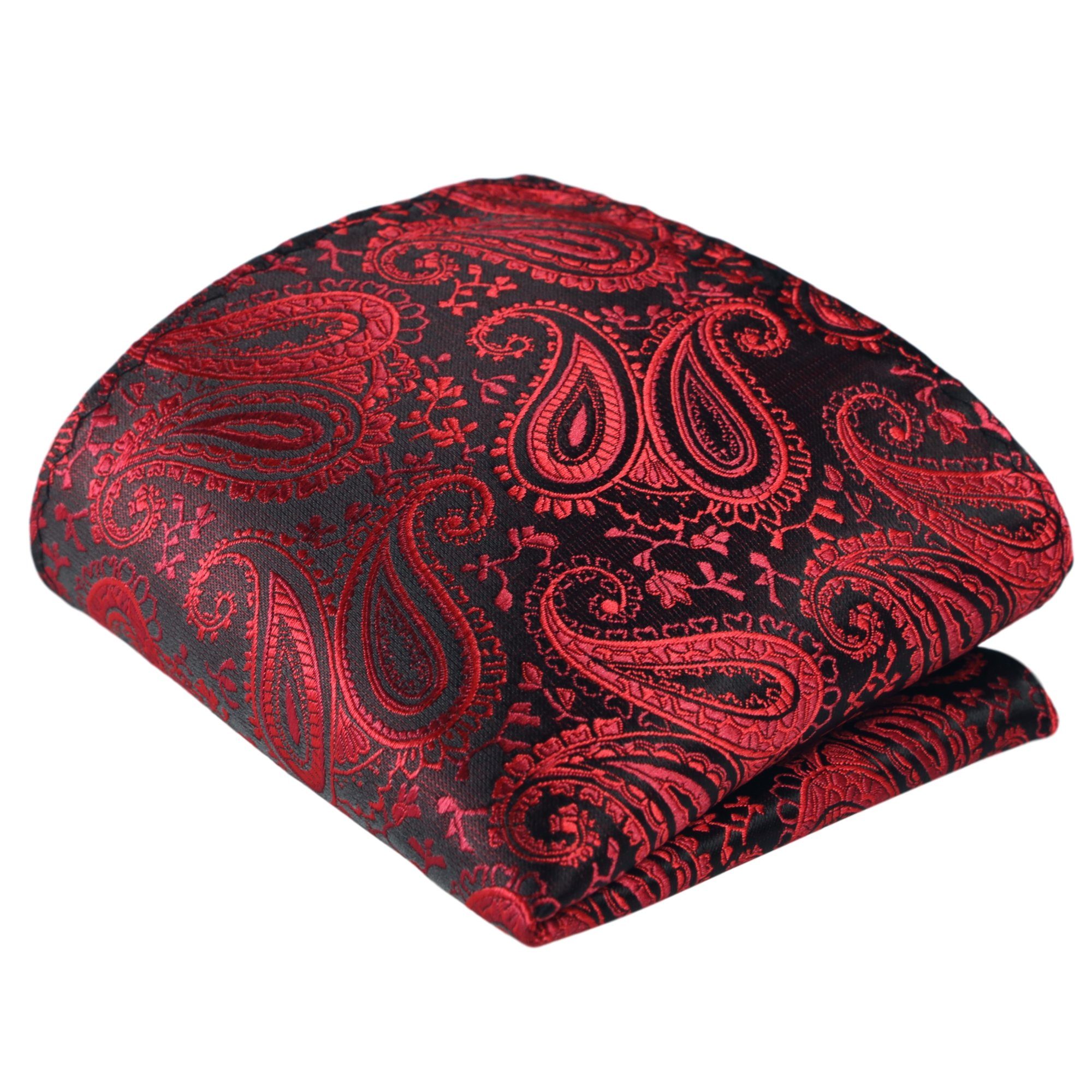 GASSANI Krawatte Weinrot Seide-Touch Hochzeitskrawatte Bordeaux-Rot Dünn, Manschettenknöpfe) Tie, Herren-Krawatte Dunkel-Rot Krawattenset, Slim 3-St., Einstecktuch, Paisley Schwarz Schmal, Gemustert, Floral Schlips Hochzeit Satin (Set, Jacquard Festlich