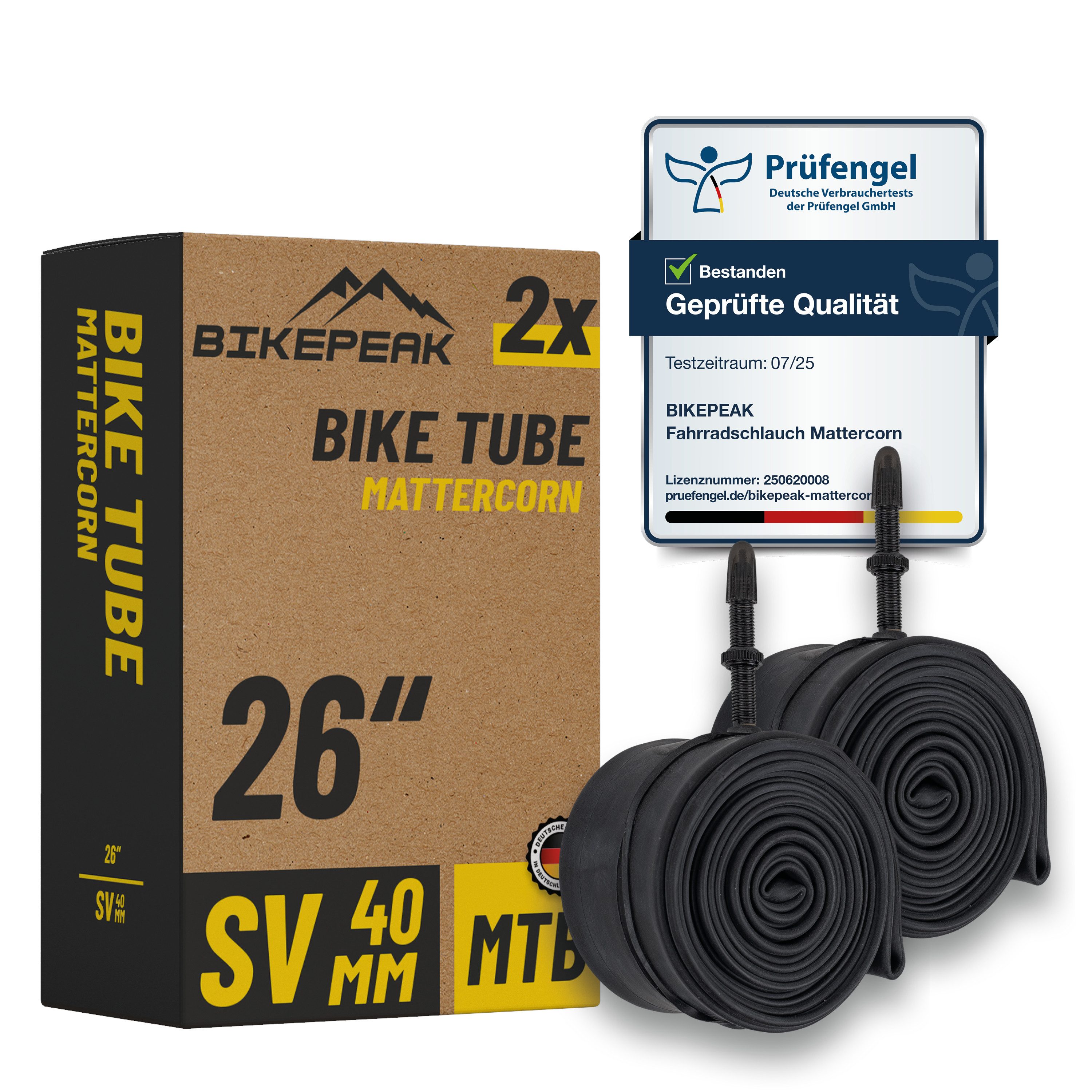 BikePeak Fahrradschlauch BikePeak 2x Fahrradschlauch Mattercorn MTB 26 Zoll SV-40mm 40/62-559