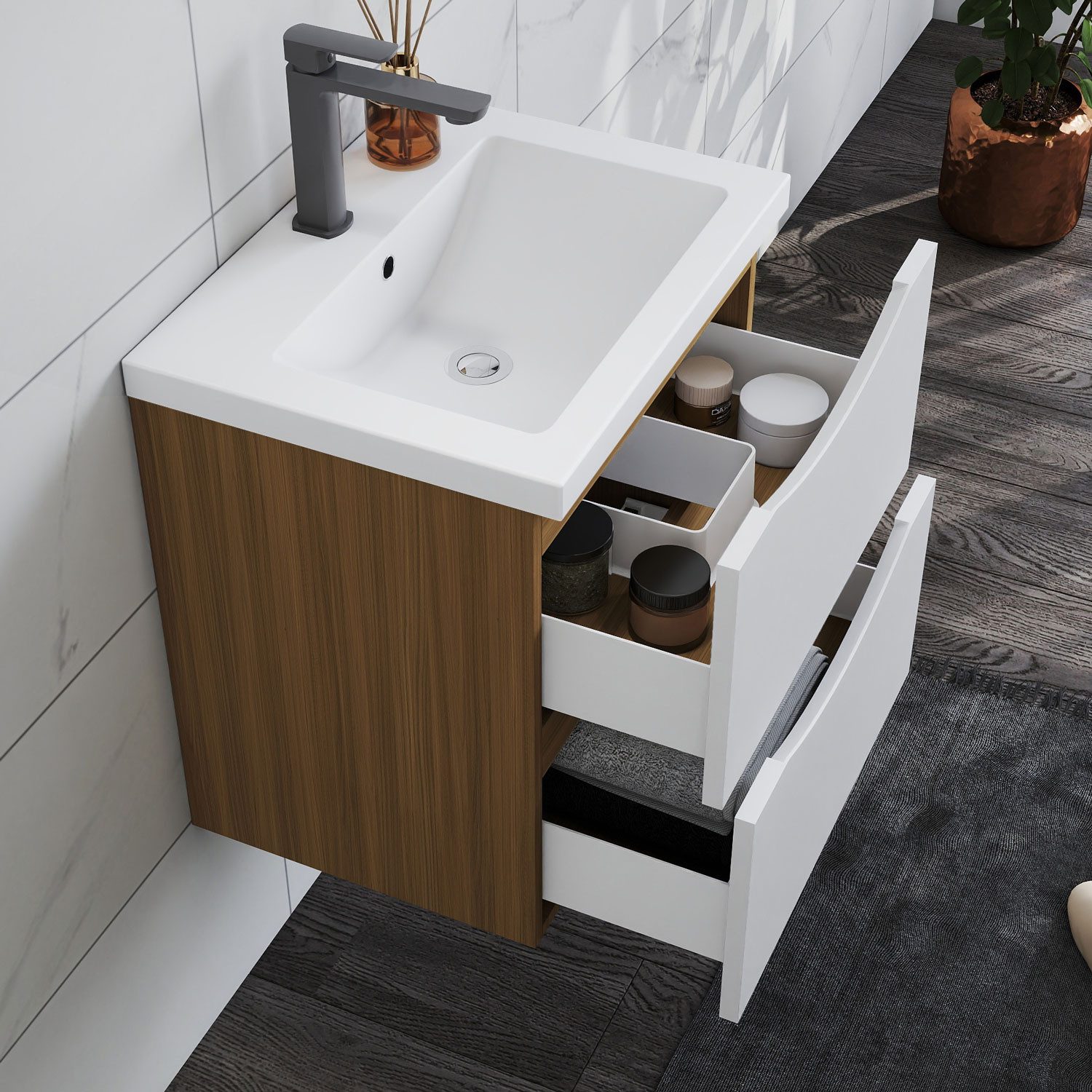 duschspa Waschtisch Waschbecken mit Unterschrank Waschtischunterschrank Smiley, Badmöbel in Breite 50/60/80/90/100 cm