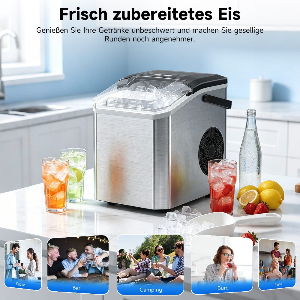 AeroAxis Eiswürfelmaschine Kleine Eiswürfelmaschine, 9 Eiswürfel in 6 Minuten, 15 kg/24 Stunden, selbstreinigende, Eiswürfelmaschinen für Zuhause, Küche, Büro u – Bild 3 von 5