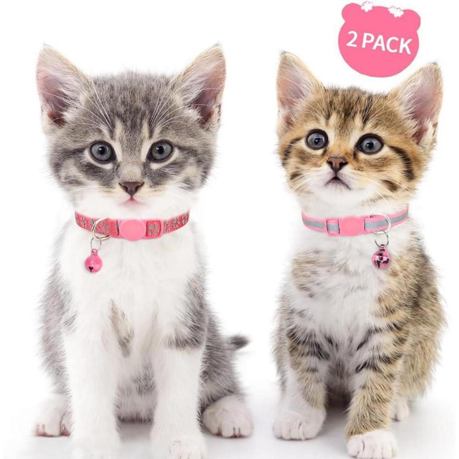 LuxusKollektion Katzen-Halsband Katzenhalsband reflektierend mit Glöckchen 2er Pack Rosa