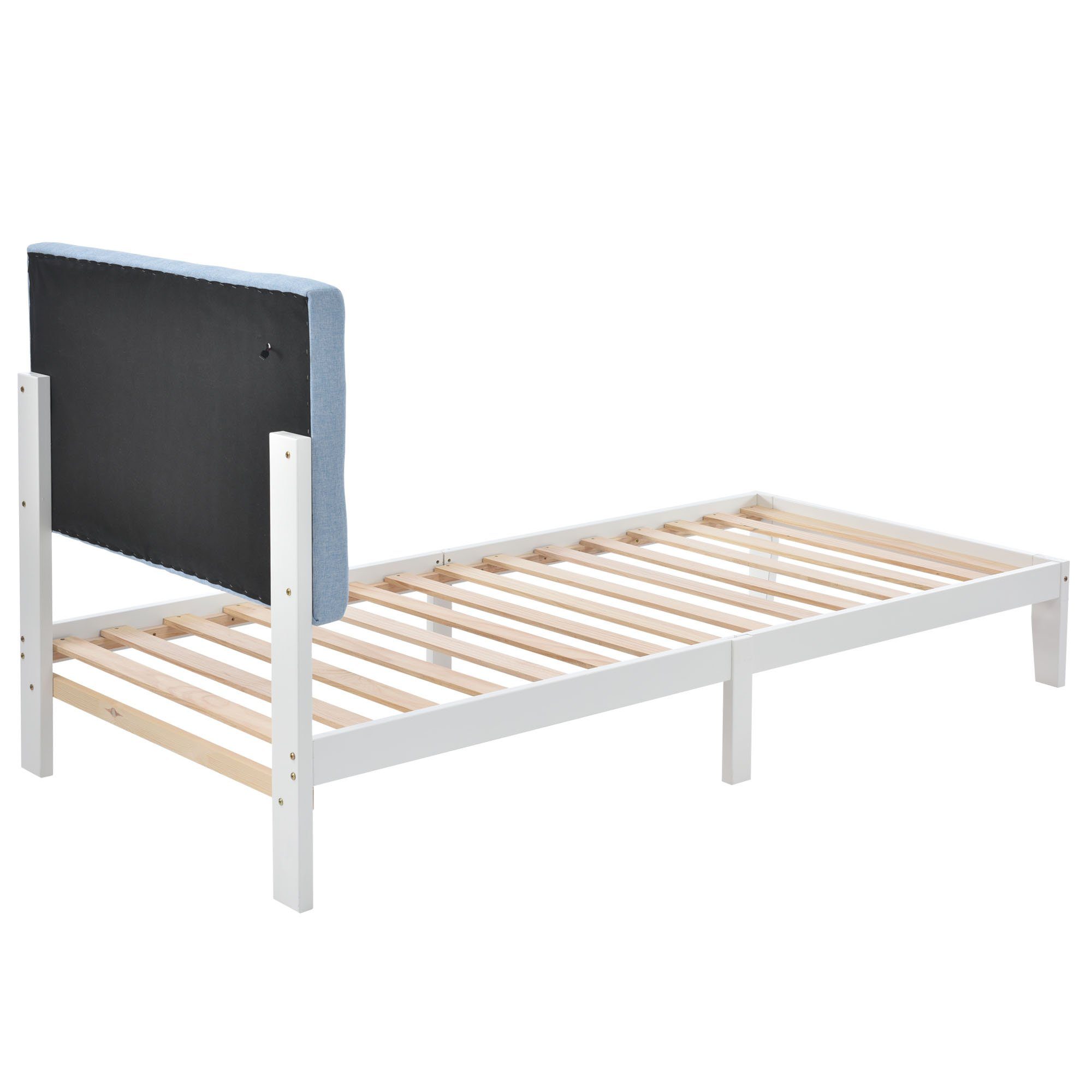 Massivholzbett (Einzelbett Jugendbett), mit LED-Beleuchtung & Polsterkopfteil, 90x200cm