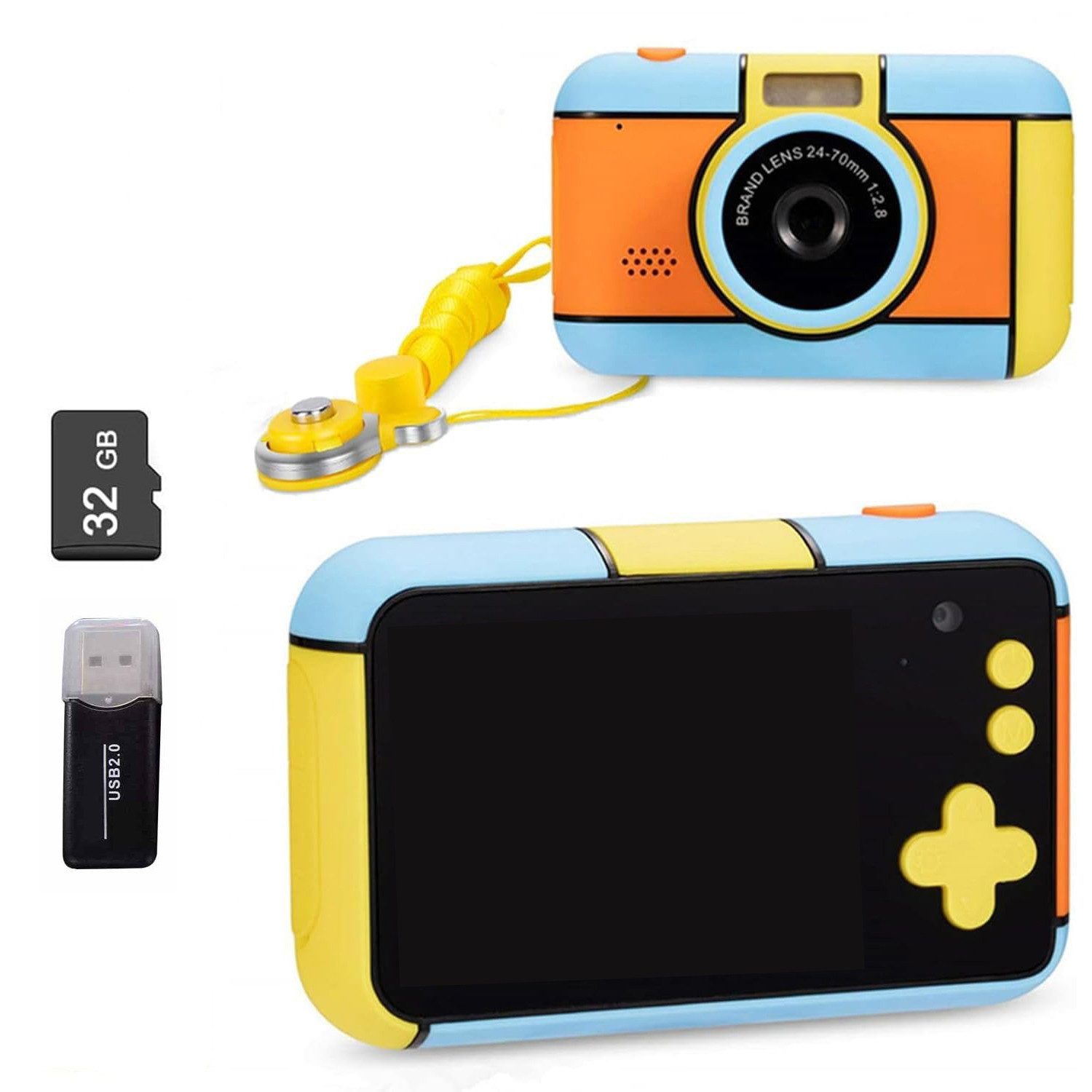 Spielzeug-Zoom Digitalkamera mit 32GB SD-Karte & Kartenleser, 32MP Kinderkamera