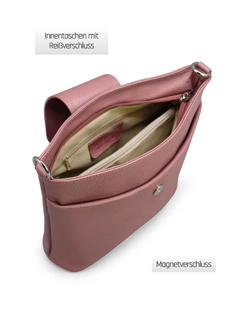Adel Bags Schultertasche SARA Umhängetasche Damen Altrosa aus Echtleder Crossbody (Note 1.1], [Test SEHR GUT), 20 Farboptionen, Hergestellt in Italien, mit 2 Riemen