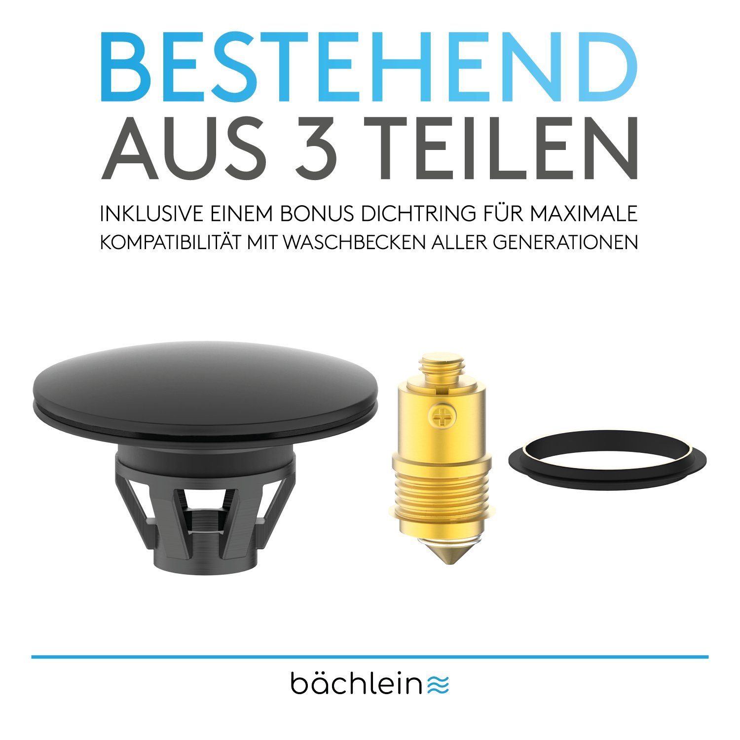 Bächlein Waschbeckenstöpsel Pop-Up Waschbeckenstopfen, (Schwarz-matt), Stöp günstig online kaufen