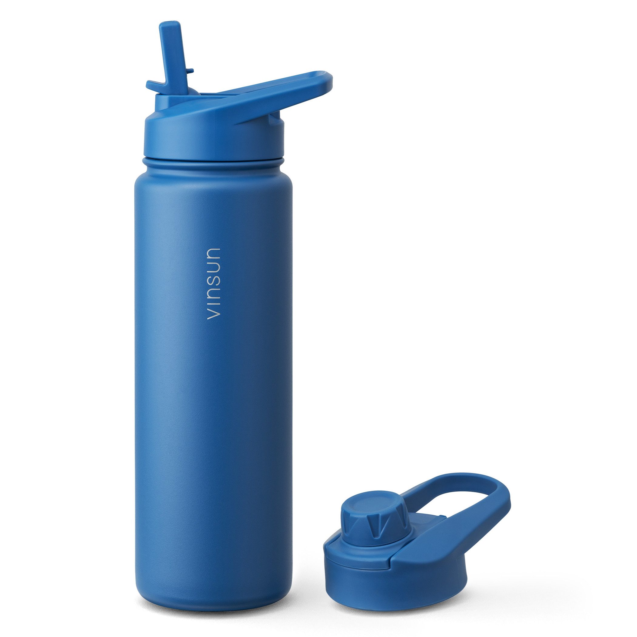 Vinsun Isolierflasche Edelstahl Trinkflasche 750ml Strohhalm - 2 Deckel Thermoflasche, BPA frei, doppelwandig, auslaufsicher, bruchsicher, geruchsneutral