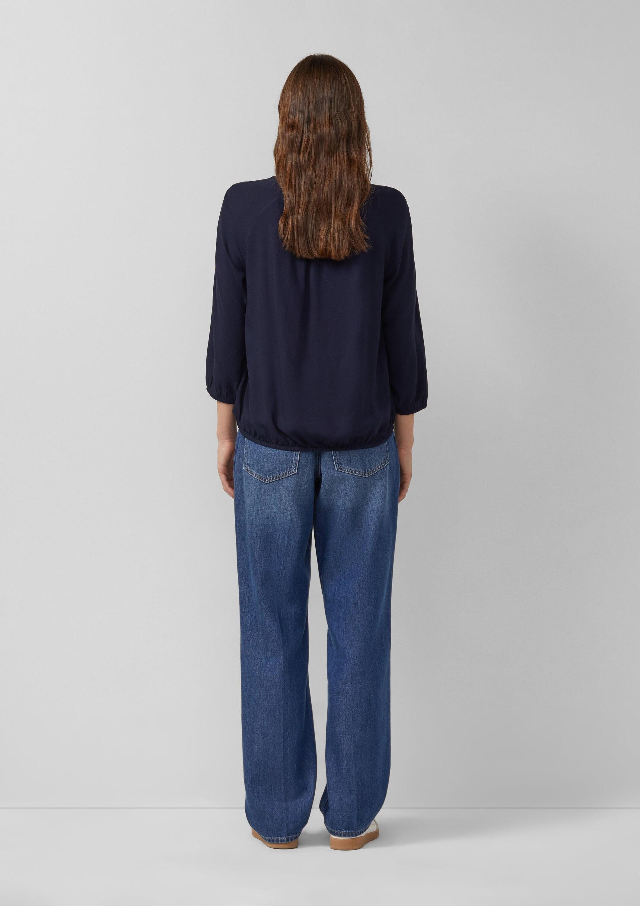 s.Oliver Kurzarmbluse Bluse Strukturierte Viskose-Bluse mit Raff-Details