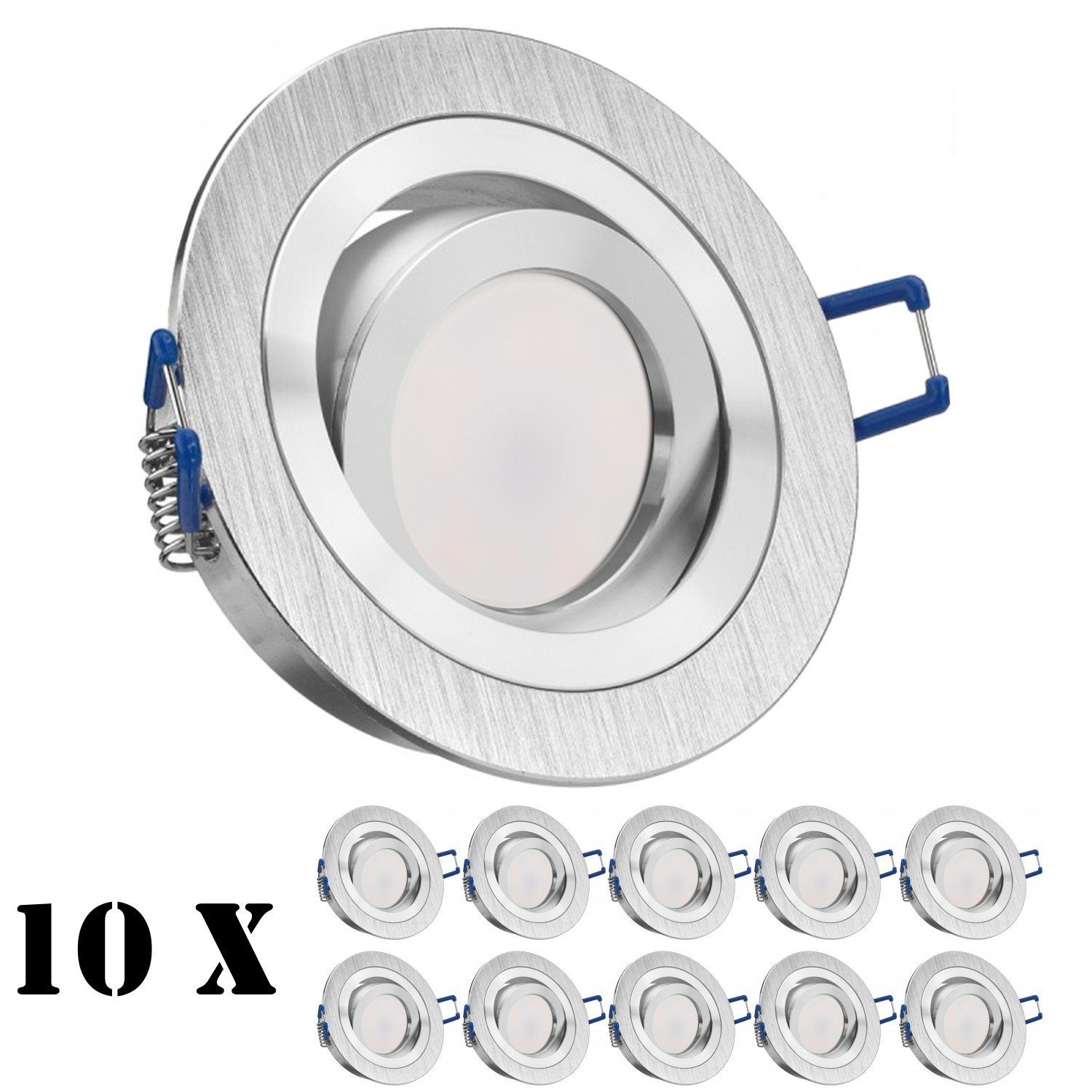 Einbaustrahler 10er in LED flach mit Einbaustrahler extra Set 5W LED gebürstet aluminium LEDANDO
