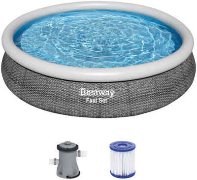 Bestway Quick-Up Pool Pool-Set m. Filterpumpe 366x76cm (Set, 3-tlg), ØxH: 366x76 cm, mit Kartuschenfilterpumpe