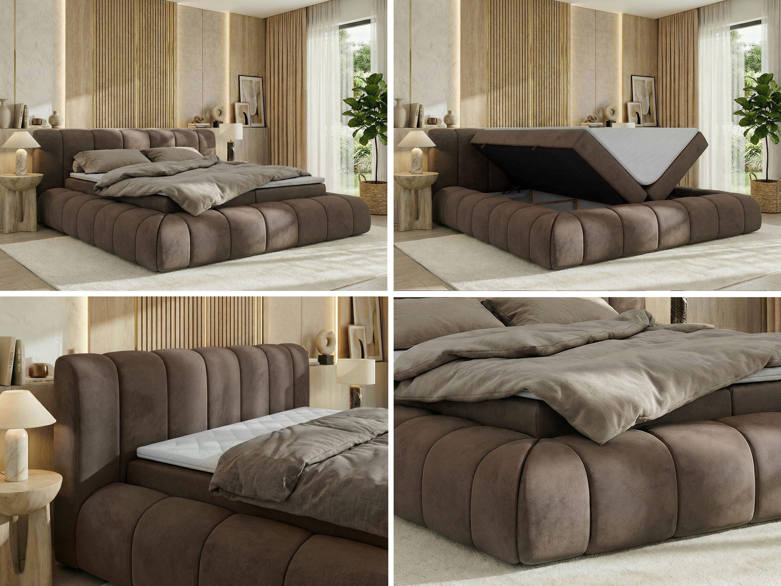 MKS MÖBEL Boxspringbett NUBEA (Komplettbett, Set, inkl. 2 Bettkästen, Matratze H3/H4 und Topper Visco oder T25), Feder-Hebemechanik, 7-Zonen-Multipocket-Matratze, Bett mit Kopfteil