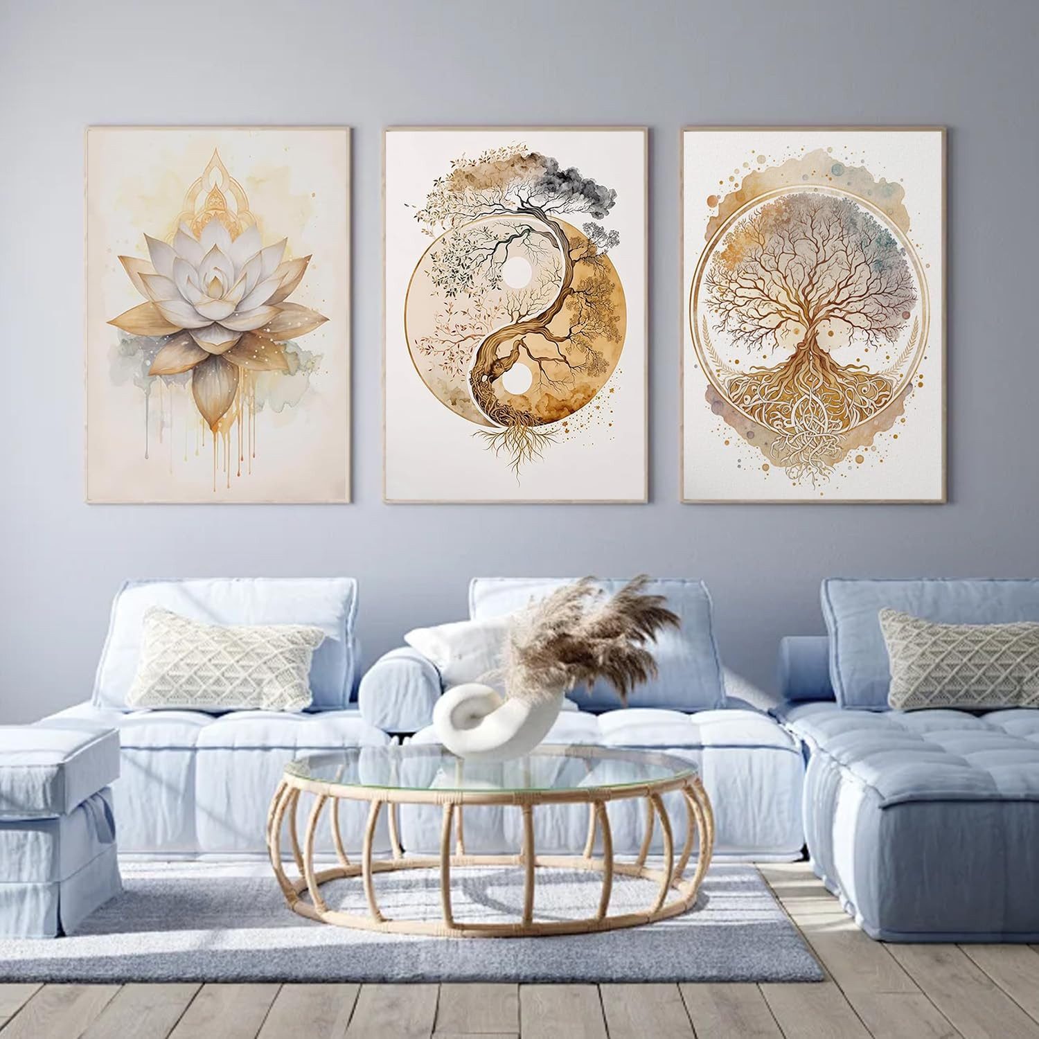 Zyronn Leinwandbild 3Pcs Lebensbaum Yin Yang Leinwand Bilder Malerei Poster Ohne Rahmen, (3 St), Wandbilder Wohnzimmer Schlafzimmer Badezimmer Wanddeko – Bild 3 von 5