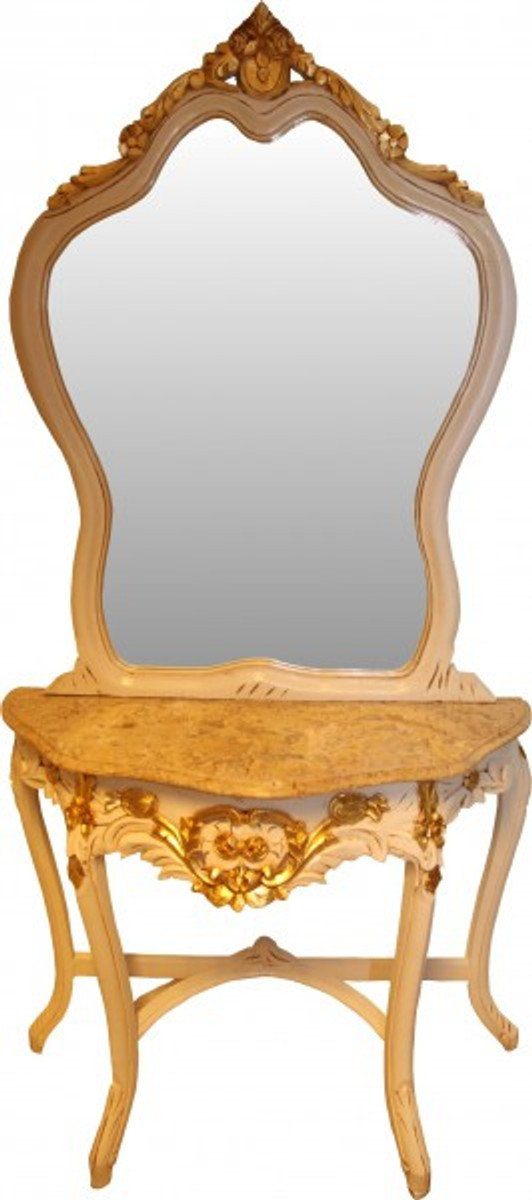 Padrino Barock Marmorplatte Spiegelkonsole Creme/Gold Barockspiegel mit Casa - Antik Look