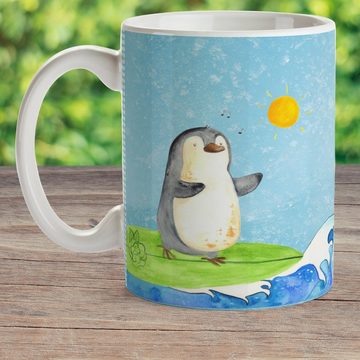 Mr. & Mrs. Panda Kinderbecher Pinguin Surfer - Eisblau - Geschenk, Wellen reiten, Hawaii, Outdoorge, Kunststoff, Mikrowellenbeständig