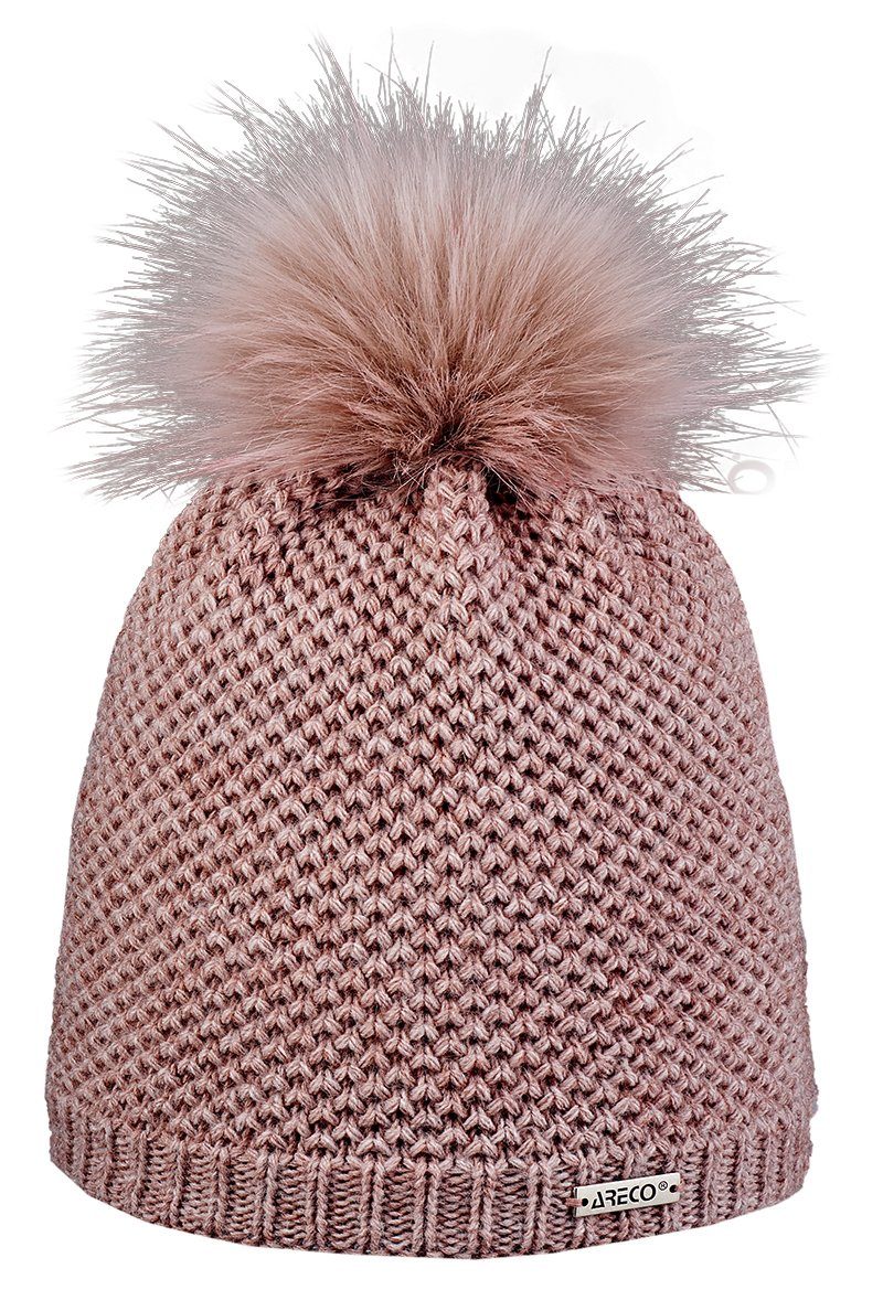 Areco Strickmütze Pudelmütze Alpaka Fleeceinnenband 480 rosa