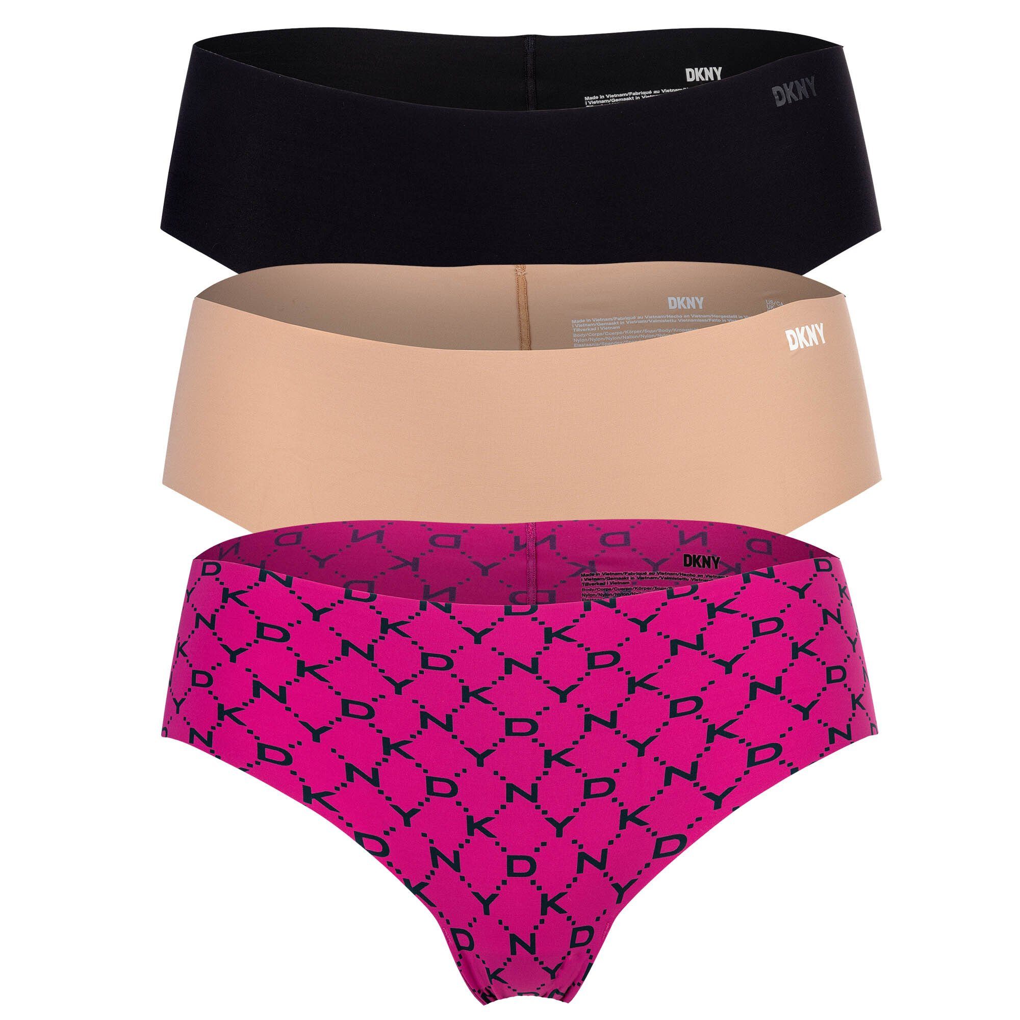 DKNY Panty Damen Hipster, 3er-Pack - Panty, Stretch Schwarz/Beige/Pink | Klassische Panties