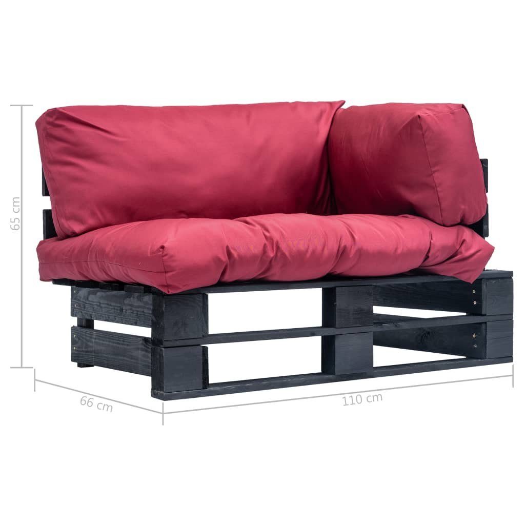 vidaXL Loungesofa Outdoor-Sofa Paletten mit und in rot Kissen 1 Kiefernholz, Schwarz Teile Rot