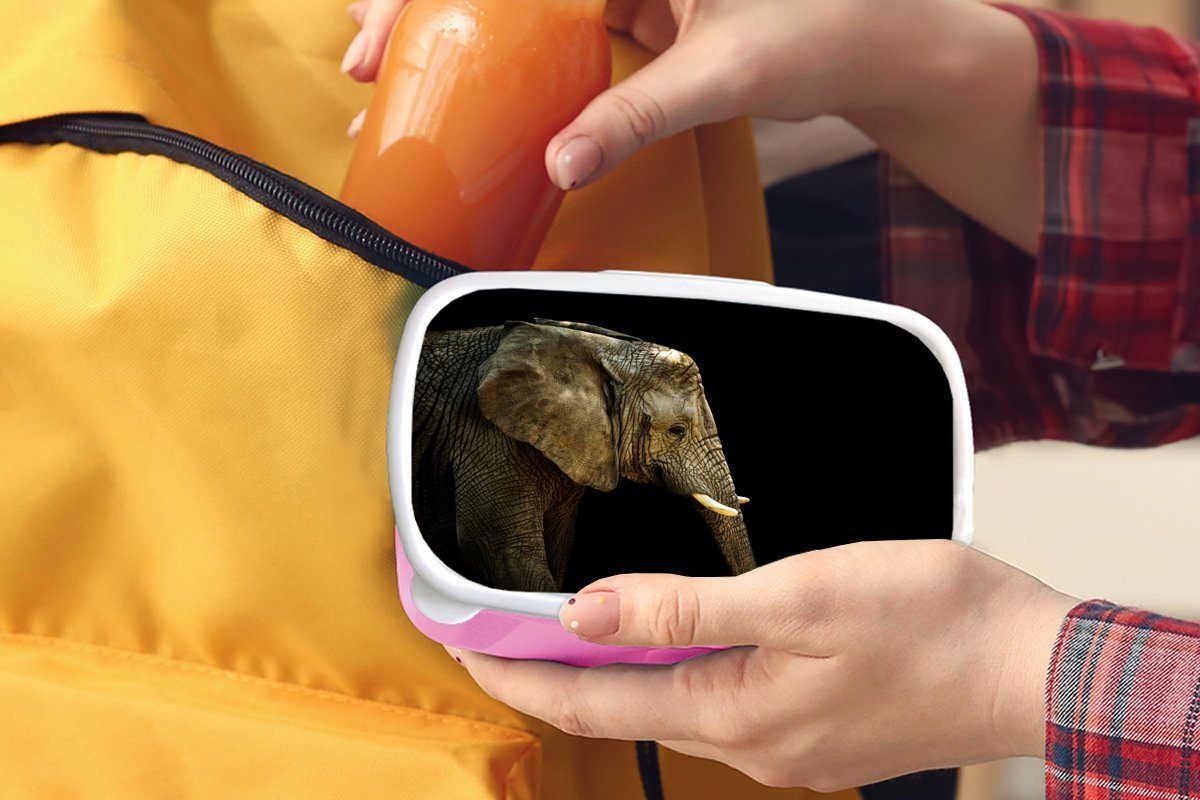 MuchoWow Lunchbox Elefant - Mädchen, Brotbox für Falten (2-tlg), Erwachsene, Kinder, Schwarz, Brotdose Kunststoff rosa Kunststoff, Snackbox, 