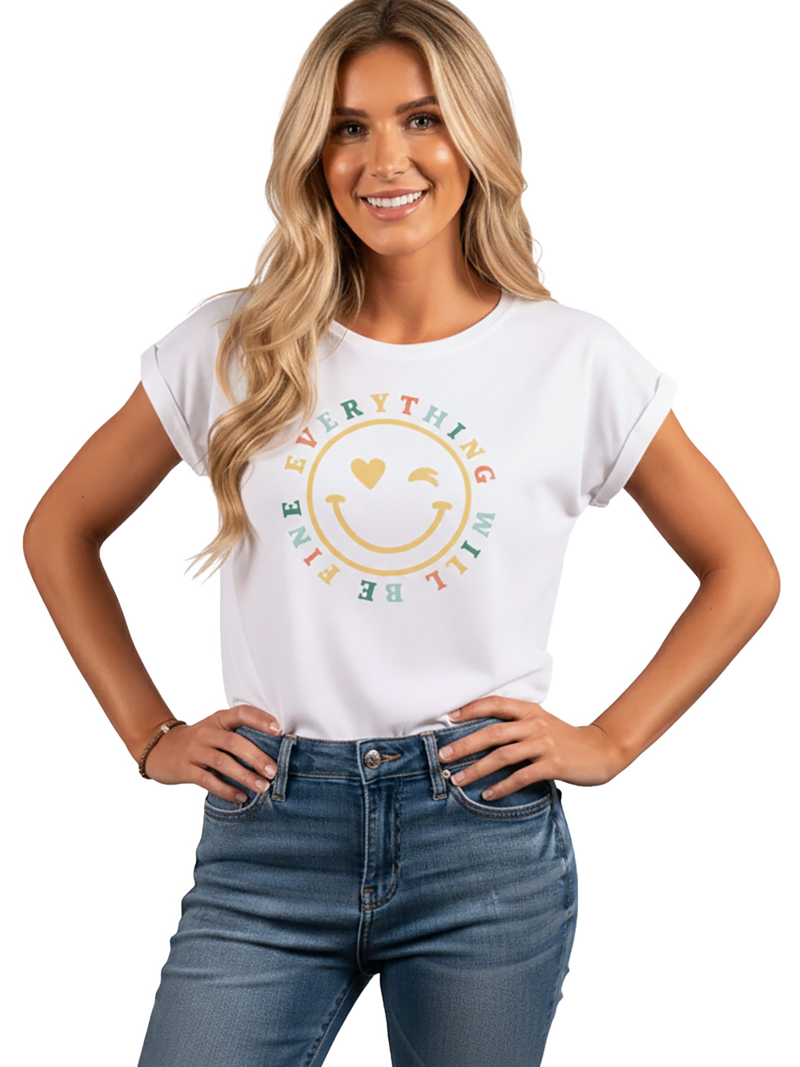MAKAYA Print-Shirt Damen Kurzam Herz Spruch Sprüche Hippie Style Outfit 60er 70er Jahre Top