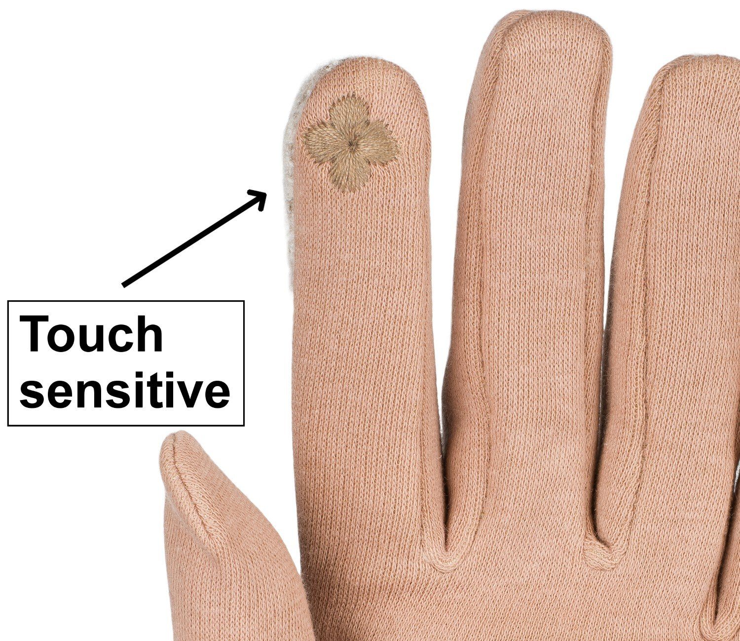 Fleecehandschuhe Handschuhe Muster Fischgrät Hellbraun Touchscreen styleBREAKER