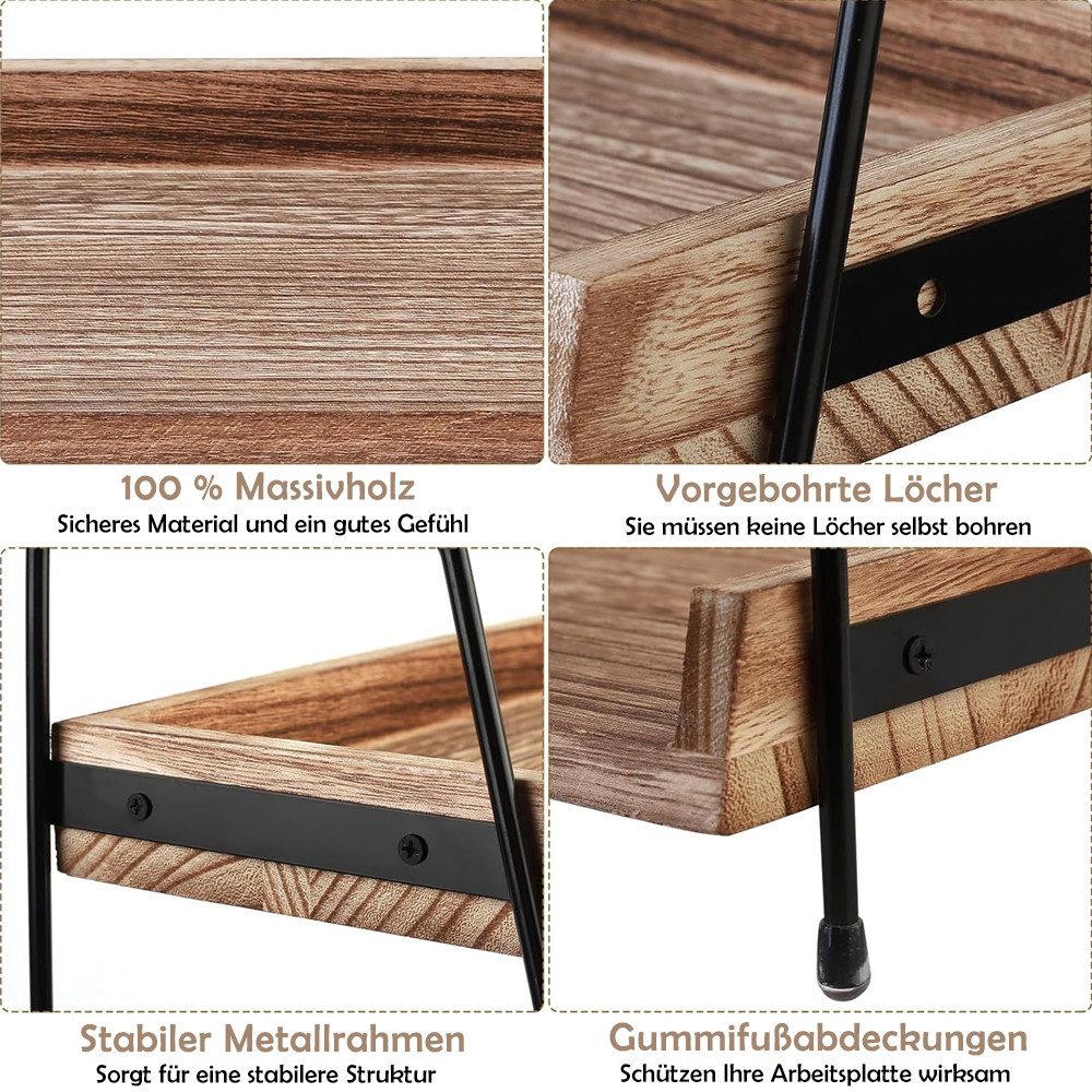 TUWENA Gewürzregal 2 Etage Gewürzregal, Kaffeeregal aus Holz, Küchenregal Arbeitsplatte – Bild 3 von 5