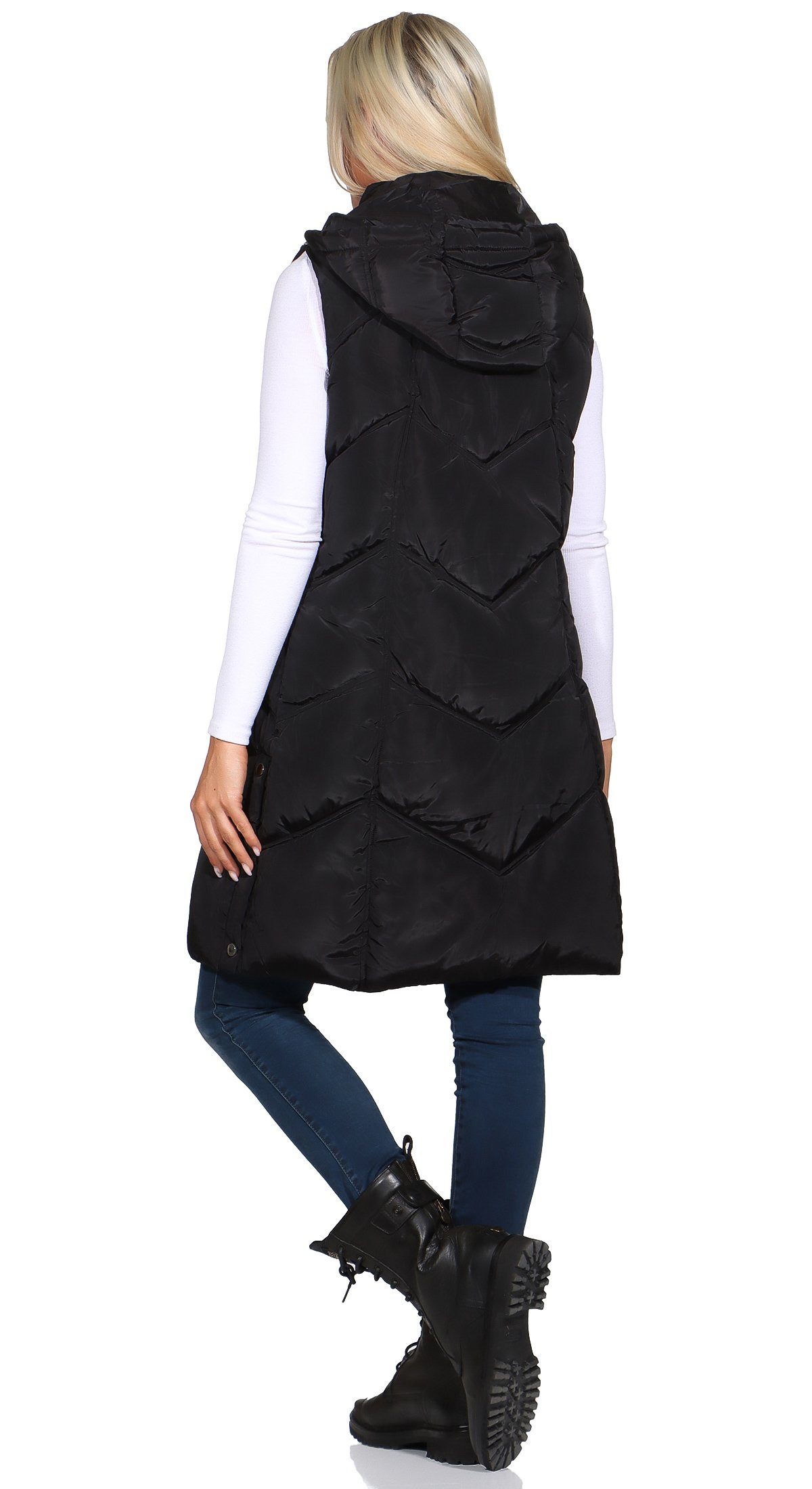 OriginalYou Steppweste Damen Longweste mit moderner Steppung abnehmbare Kapuze, auch in großen Größen erhältlich – Bild 4 von 5