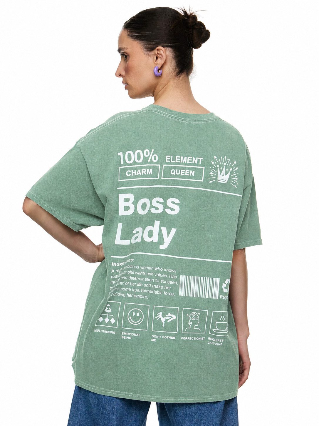 Worldclassca T-Shirt Worldclassca Oversized Print GIRL BOSS T-Shirt lang Sommer Oberteil