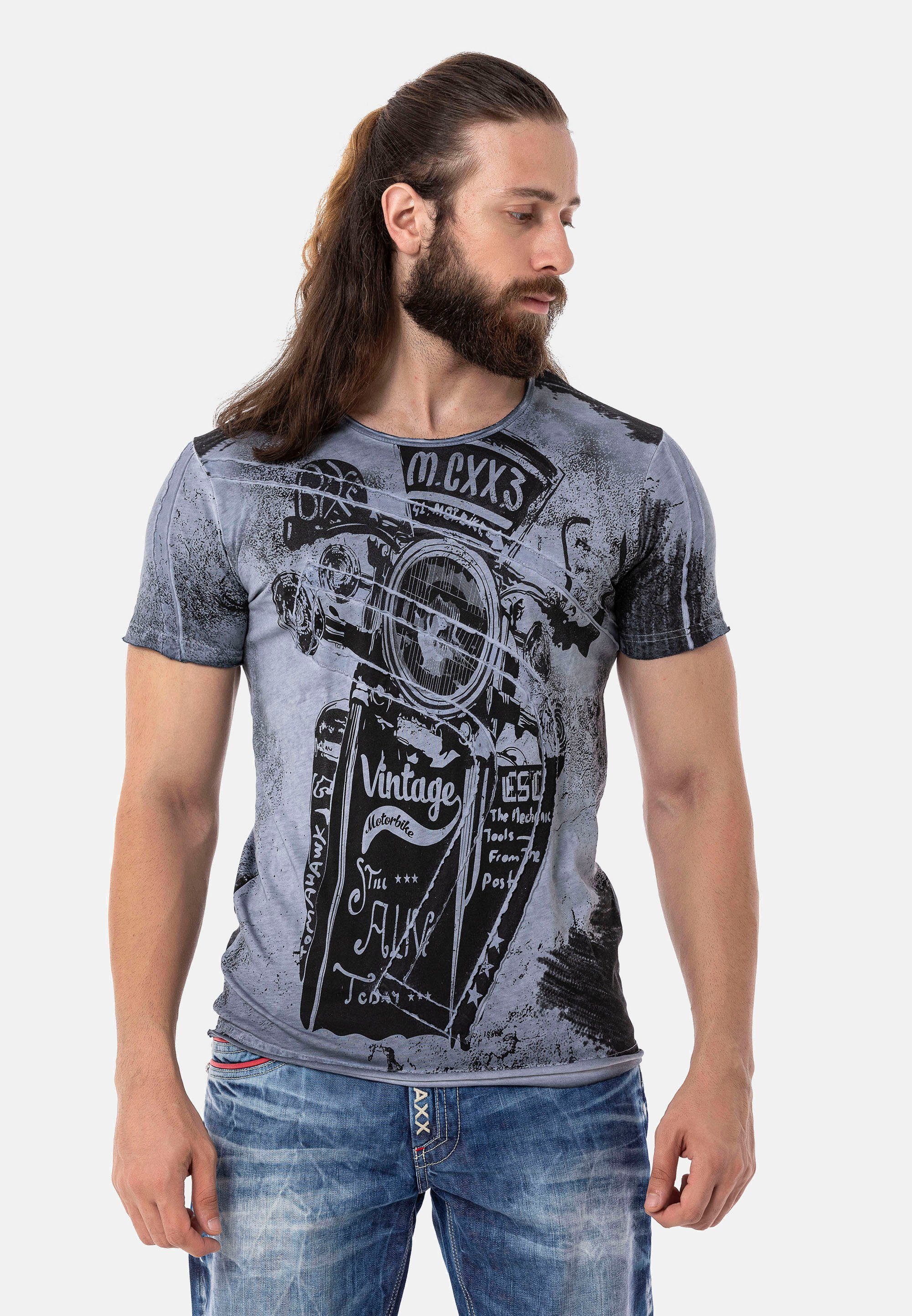 Cipo & Baxx T-Shirt mit großen Markenprints grau