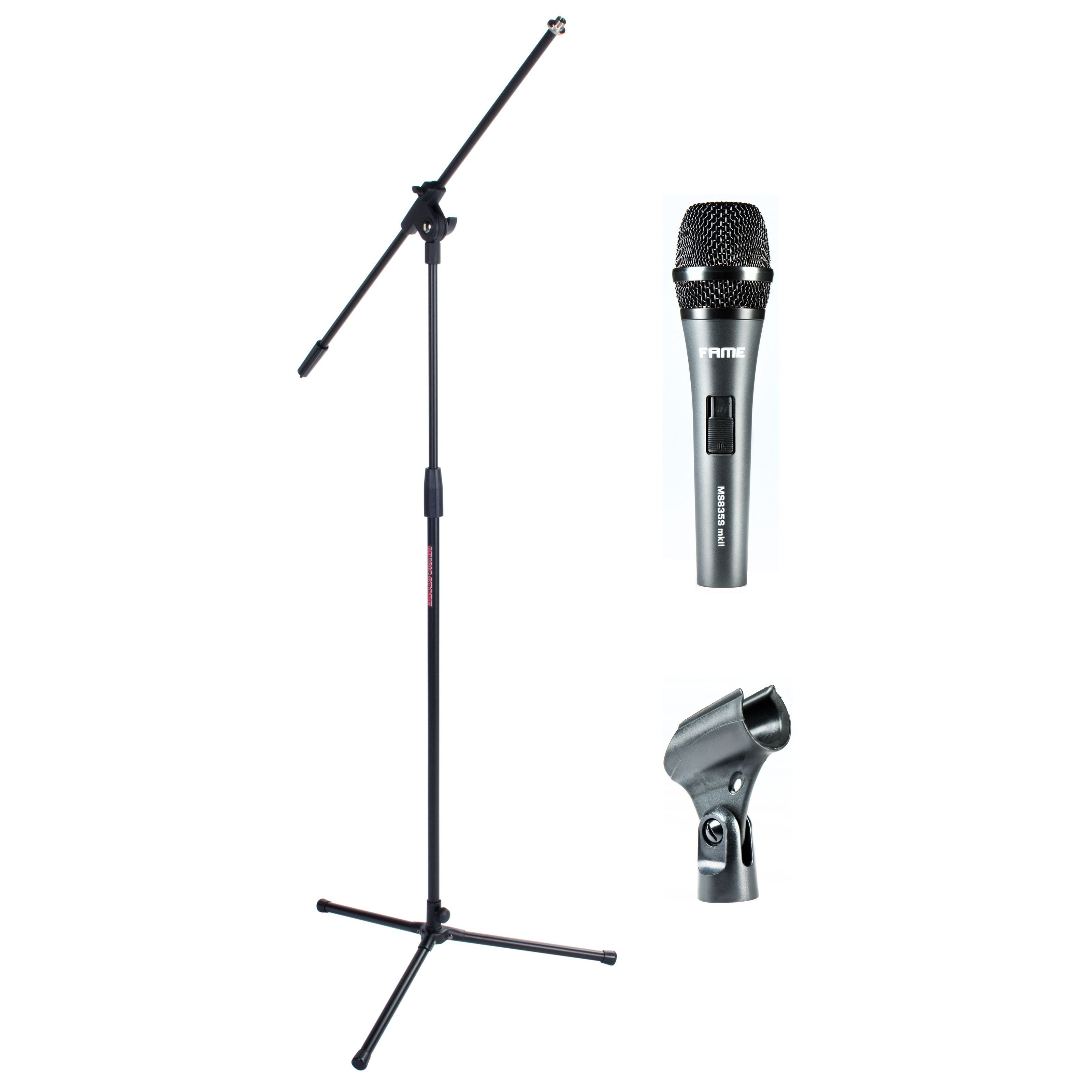 FAME Mikrofon (Audio MS 835S MKII Basic 1 Vocal Gesang Mikrofon Set Dynamisches Handmikrofon mit Nierencharakteristik und Ein/Aus-Schalter Inkl. Mikrofonstativ Ideal für Live-Auftritte und Studioaufnahmen), Audio MS 835S MKII, Dynamisches Handmikrofon, Live-Auftritte