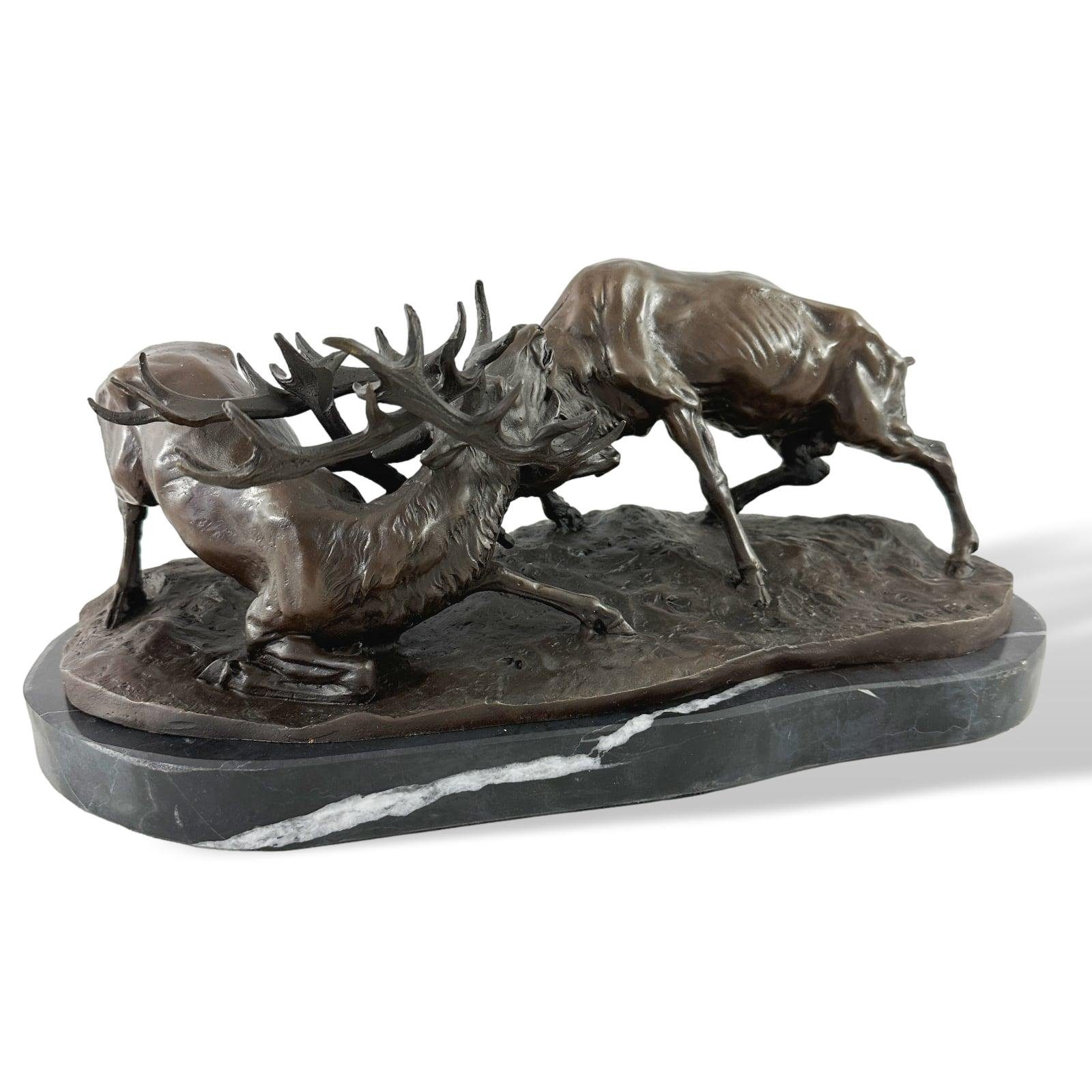 Aubaho Dekoobjekt Bronzeskulptur Hirsch Kampf Antik-Stil Bronze Figur Statue nach Mène R