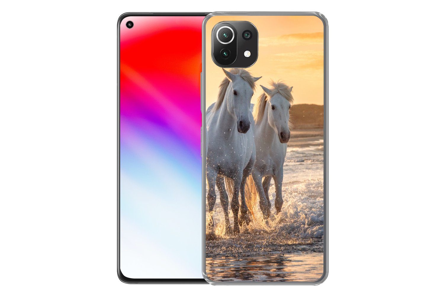 MuchoWow Handyhülle für Xiaomi Mi 11 Lite Pferde - Wasser - Strand - Tiere, Phone Case, Silikon, Schutzhülle Dünn