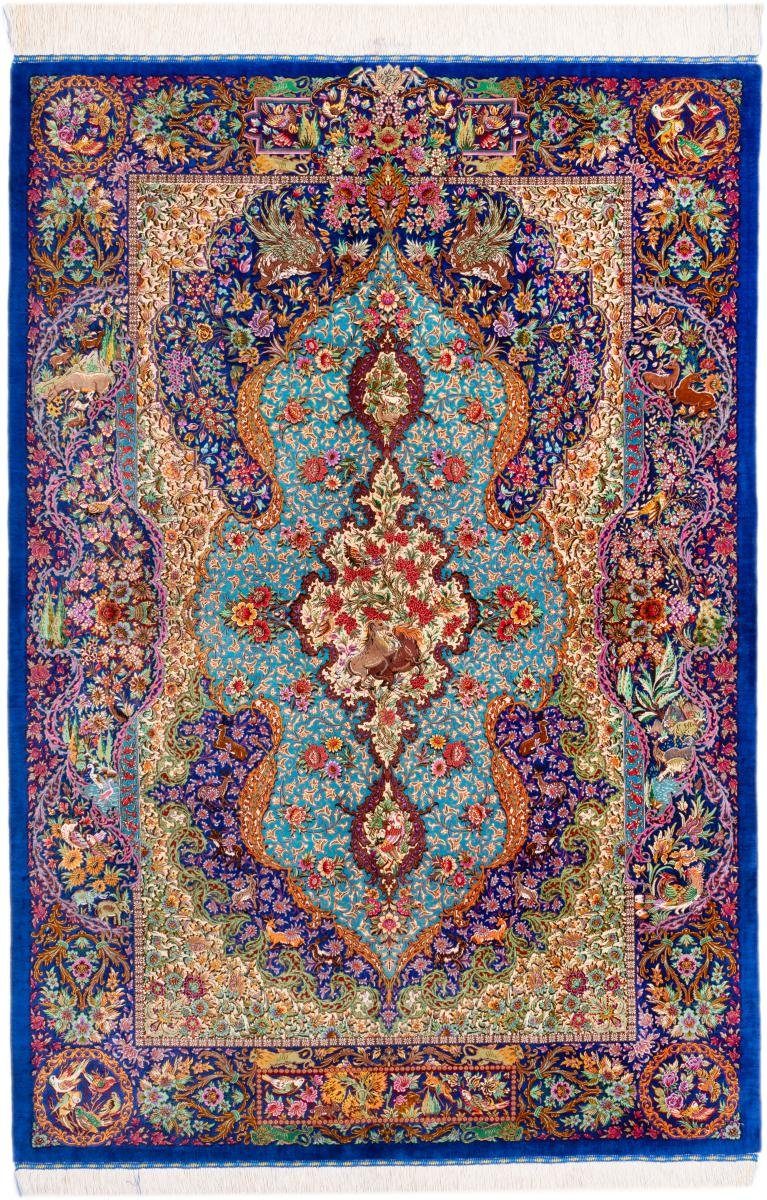 Nain Trading Seidenteppich Ghom Seide Signiert Hekmatirad 135x197 Handgeknüpfter Orientteppich, rechteckig, Höhe: 3 mm
