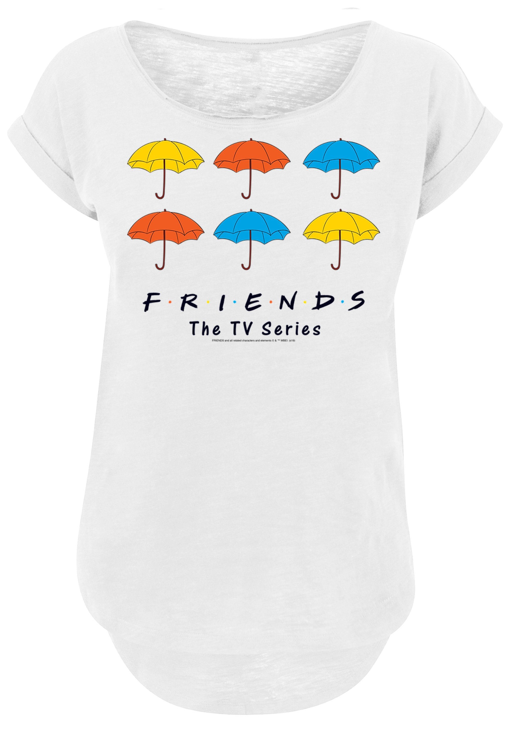 lang FRIENDS T-Shirt Hinten geschnittenes T-Shirt F4NT4STIC Bunte Print, Regenschirme extra Damen