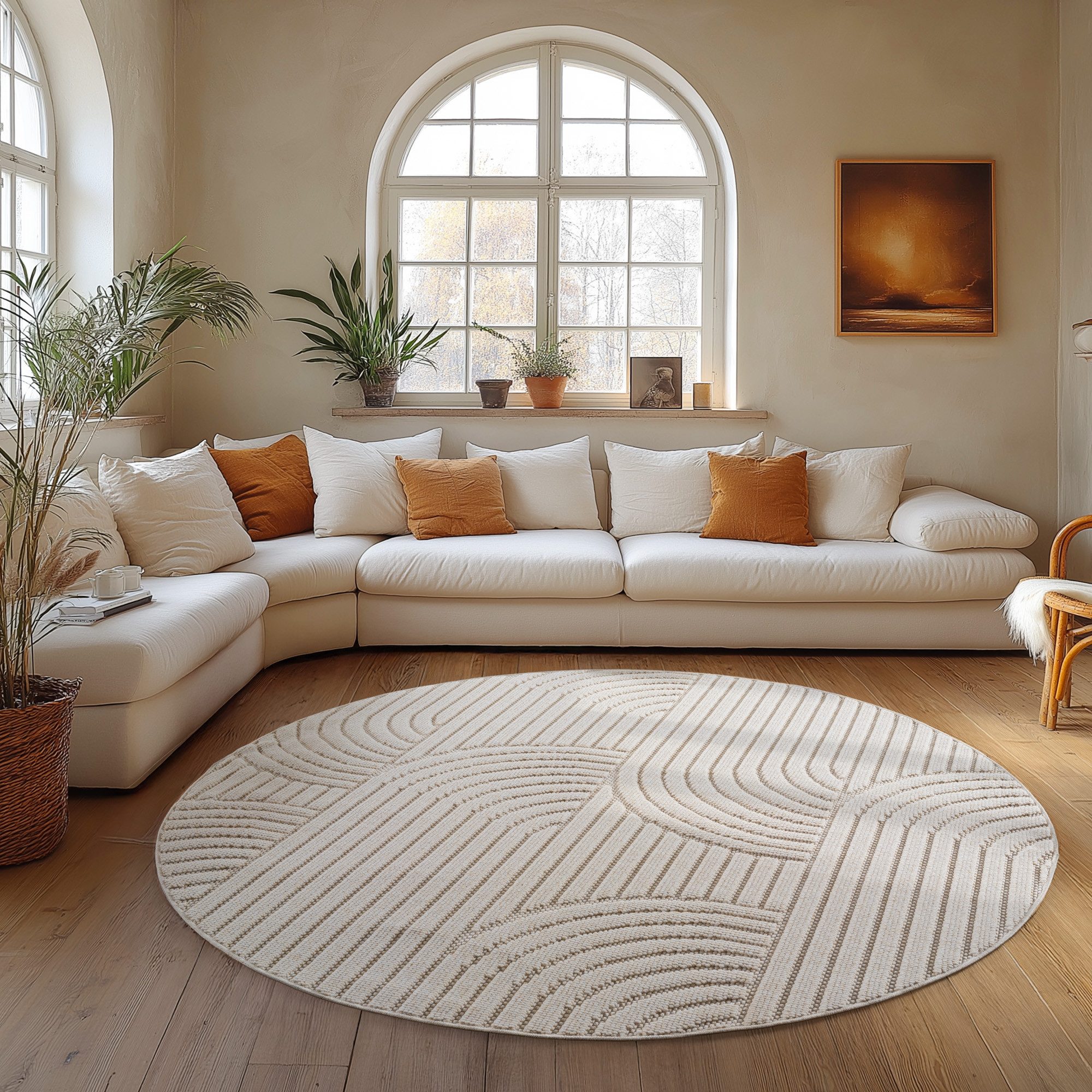 Carpettex Designteppich Einfarbig Boucle Loop, Rund, günstig online kaufen