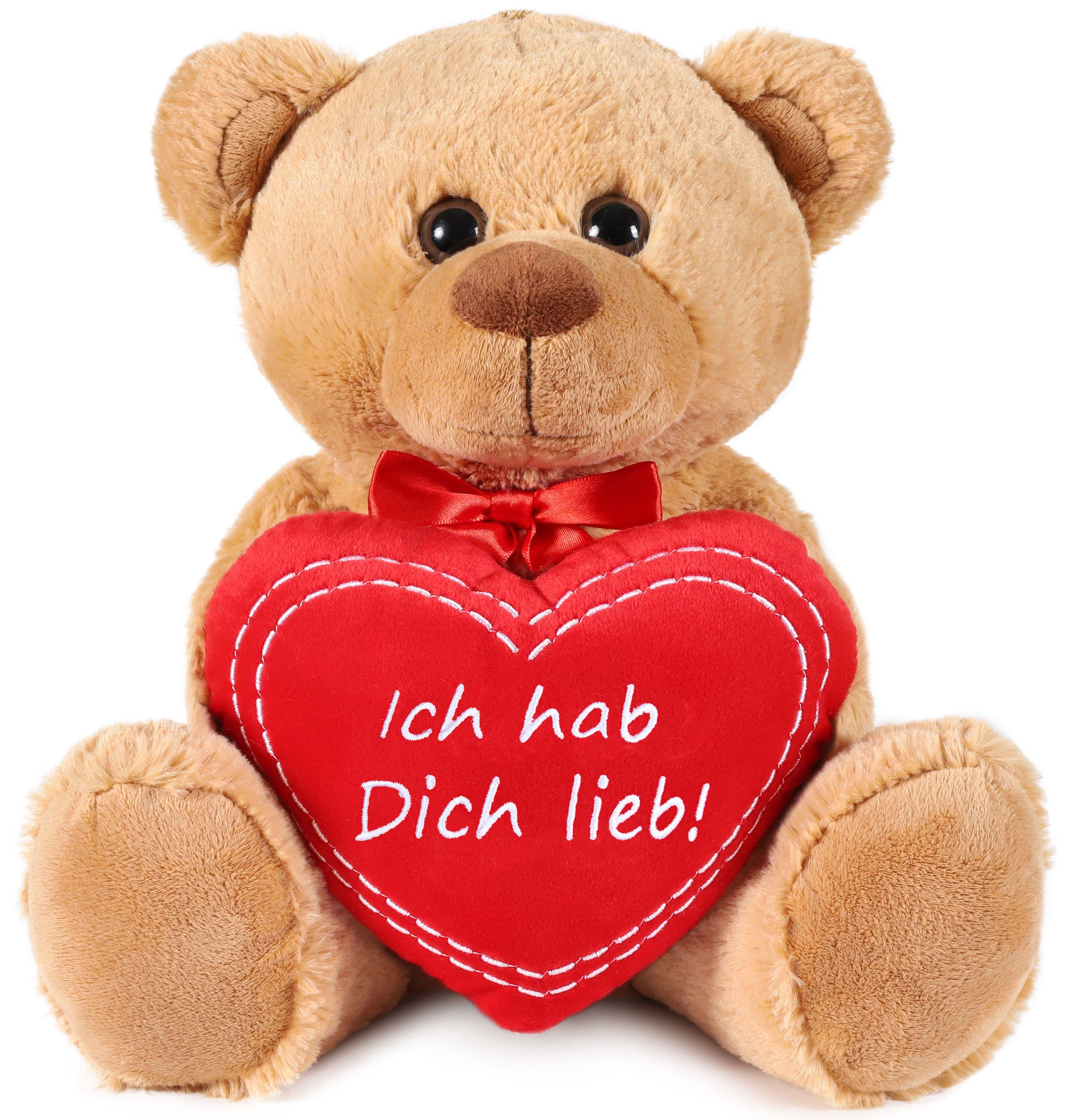 BRUBAKER Kuscheltier Teddybär mit Herz Rot - Ich hab Dich lieb - Teddy Stofftier (1-St., Geschenk-Set), Plüschteddy Schmusetier - Braun Hellbraun