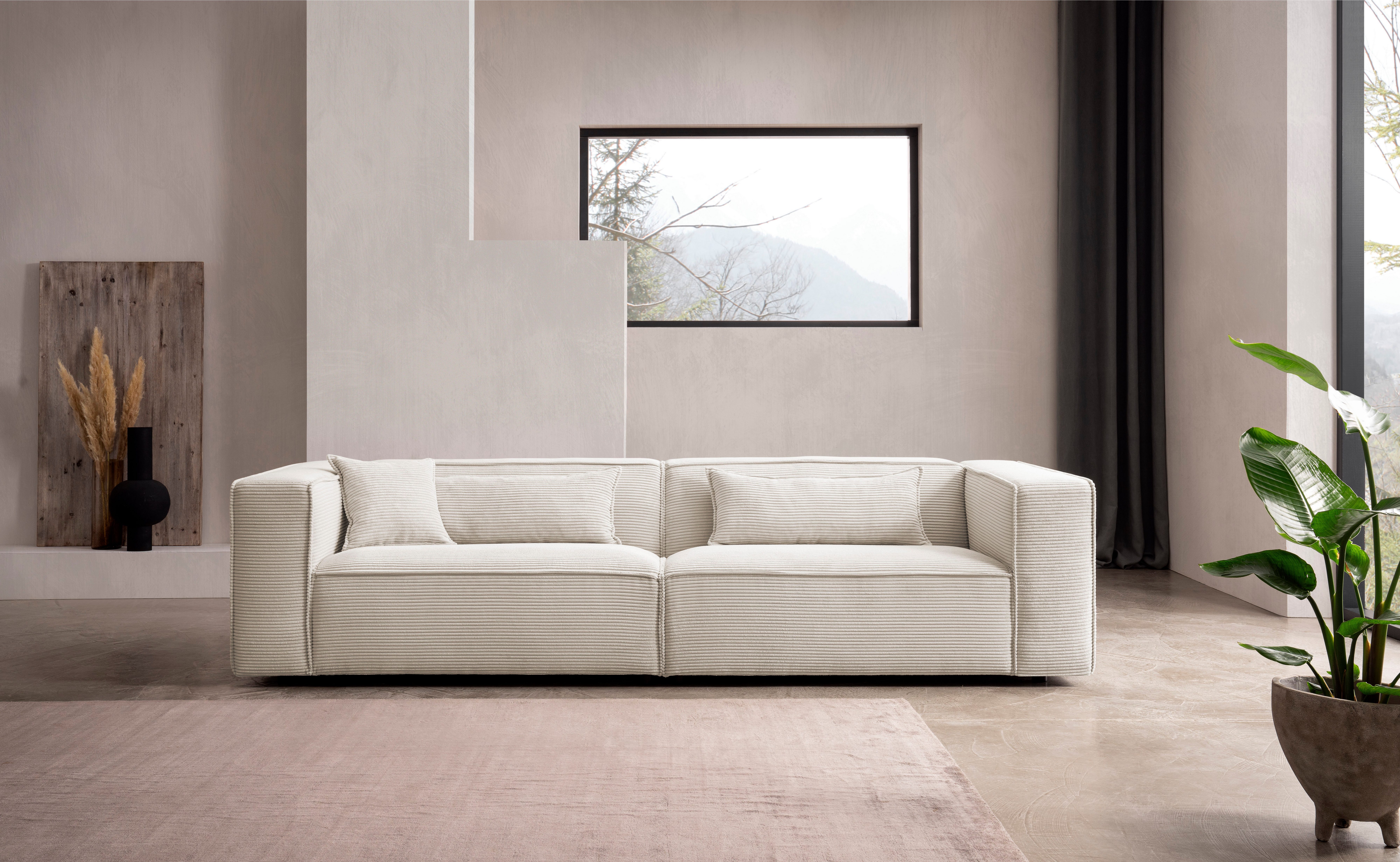LeGer Home by Lena Gercke 3-Sitzer PIARA, Cord, Sofa mit Kedernaht, schwarze Füße, bequemer Sitzkomfort