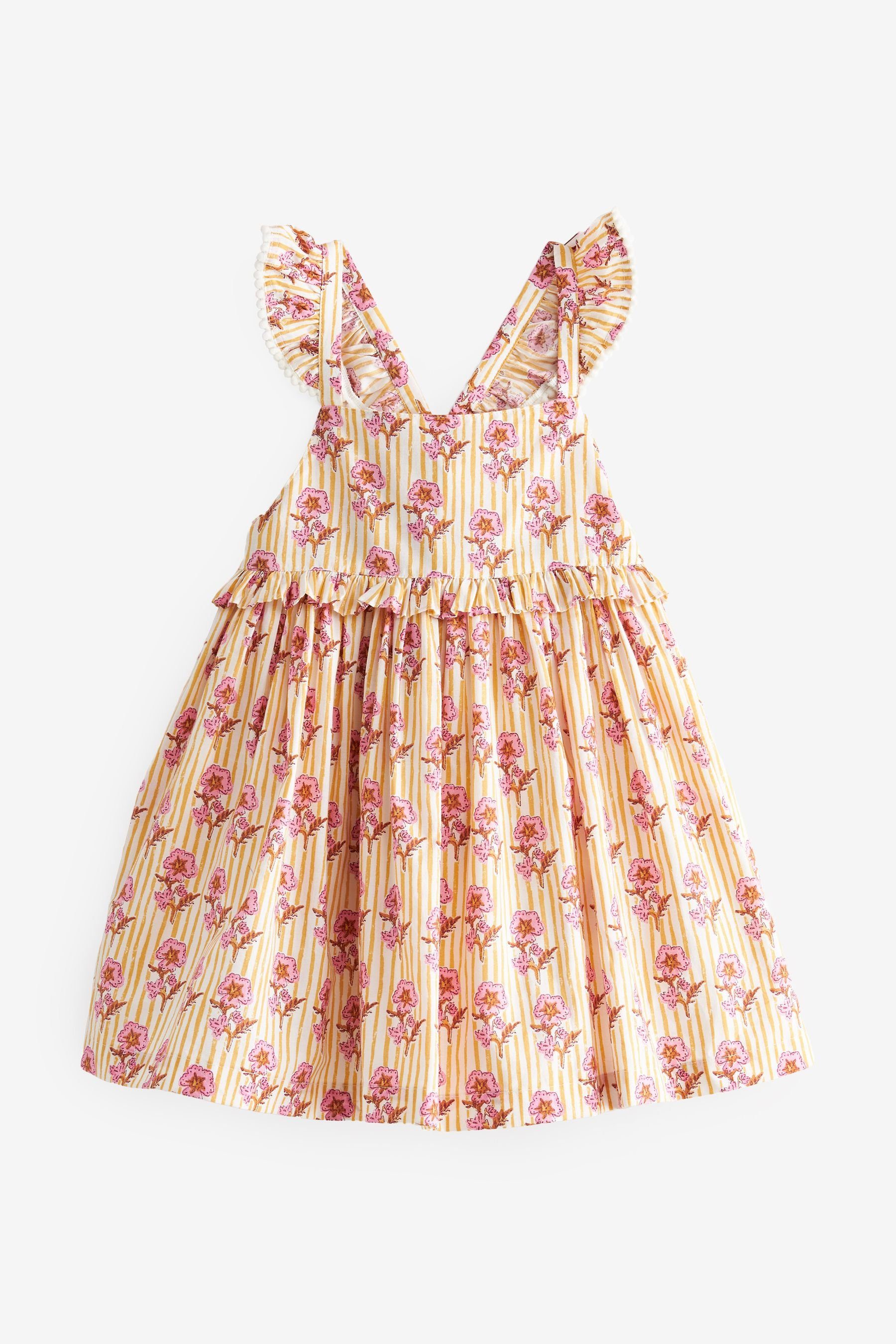 Next Sommerkleid Rüschenkleid mit Print aus Baumwolle (1-tlg) Yellow/Pink